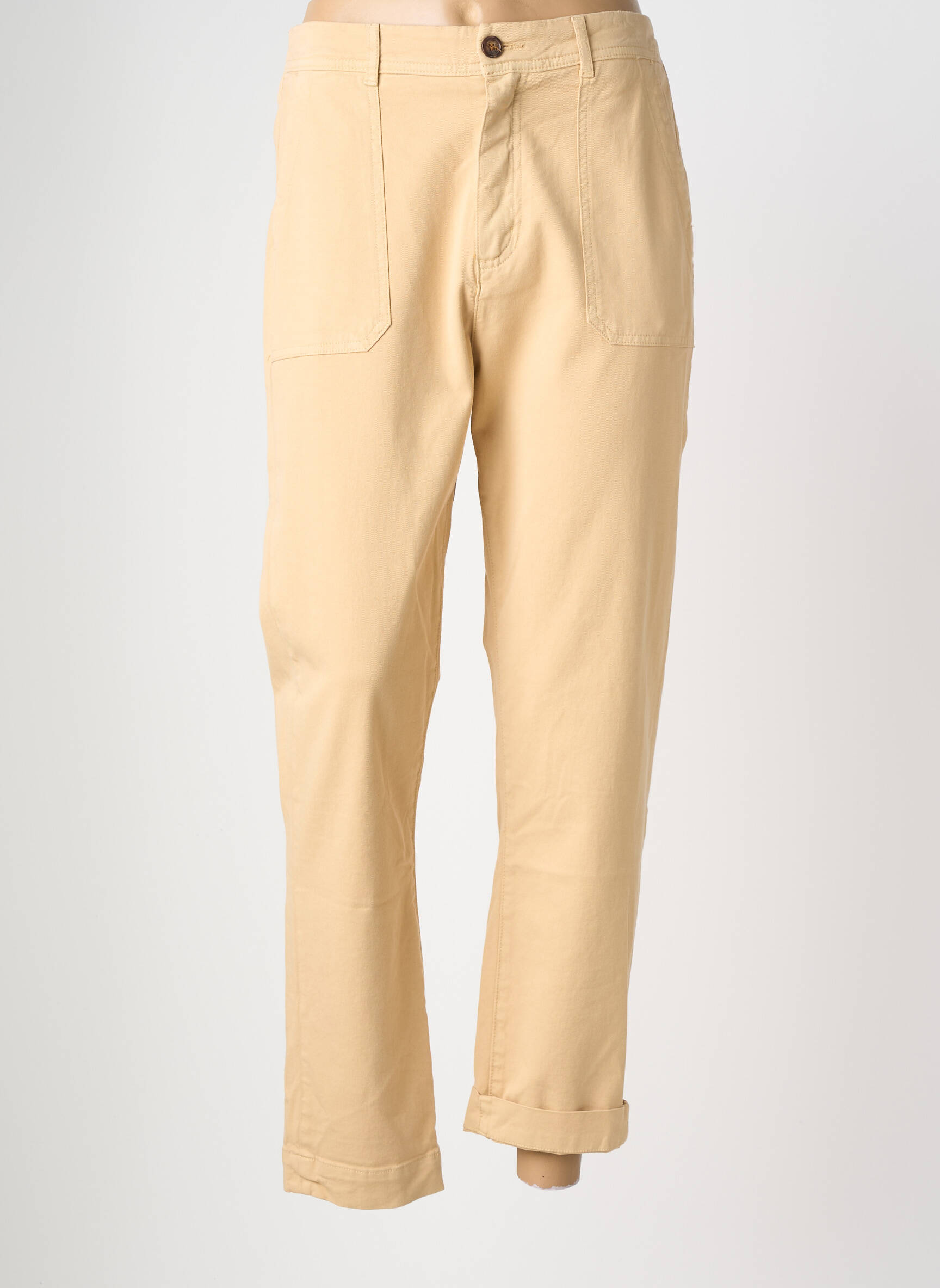 Jeans coupe droite taille haute taille haute beige HOD femme