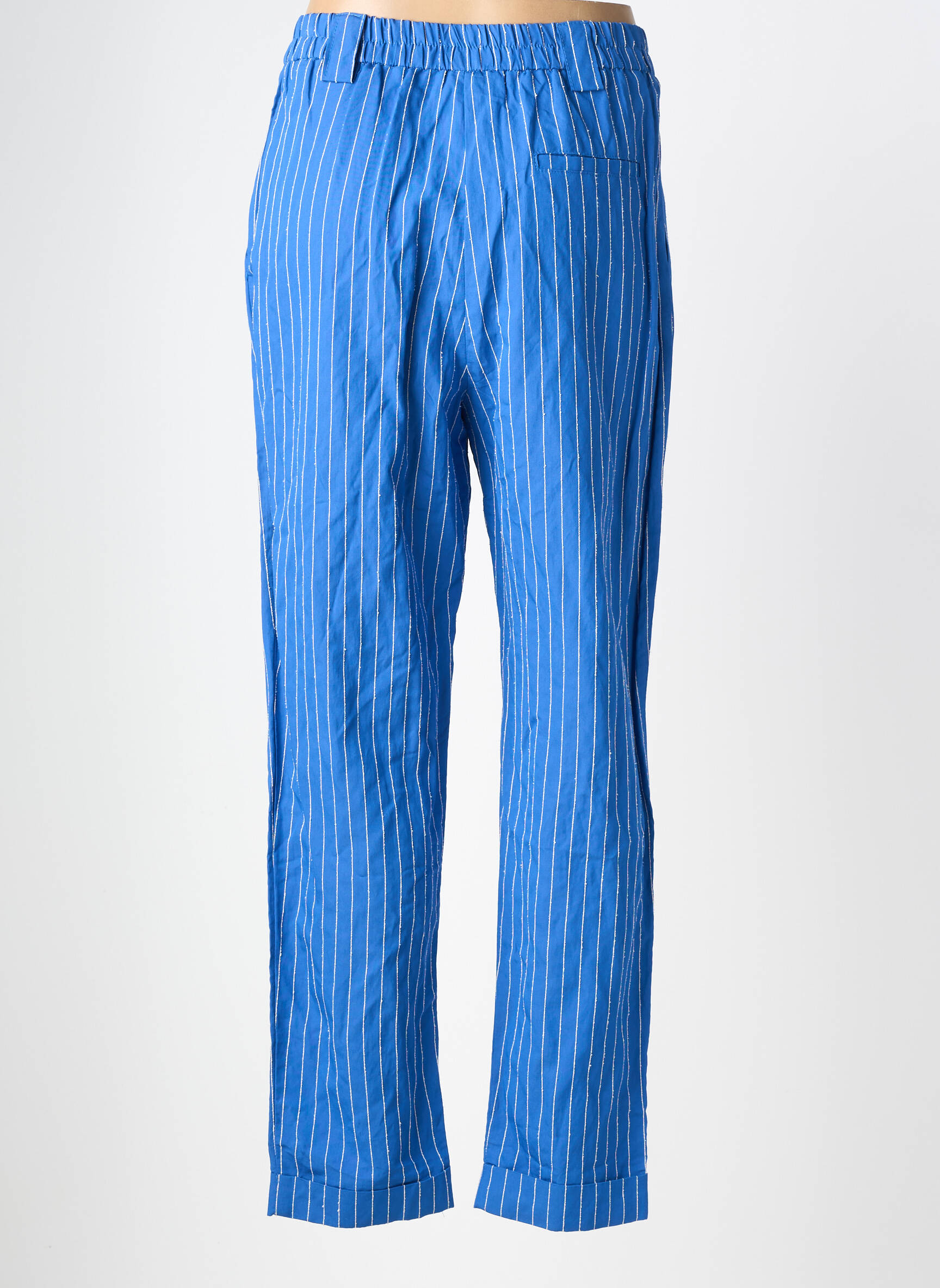 Pantalon droit tissage popeline taille haute bleu O'MER femme