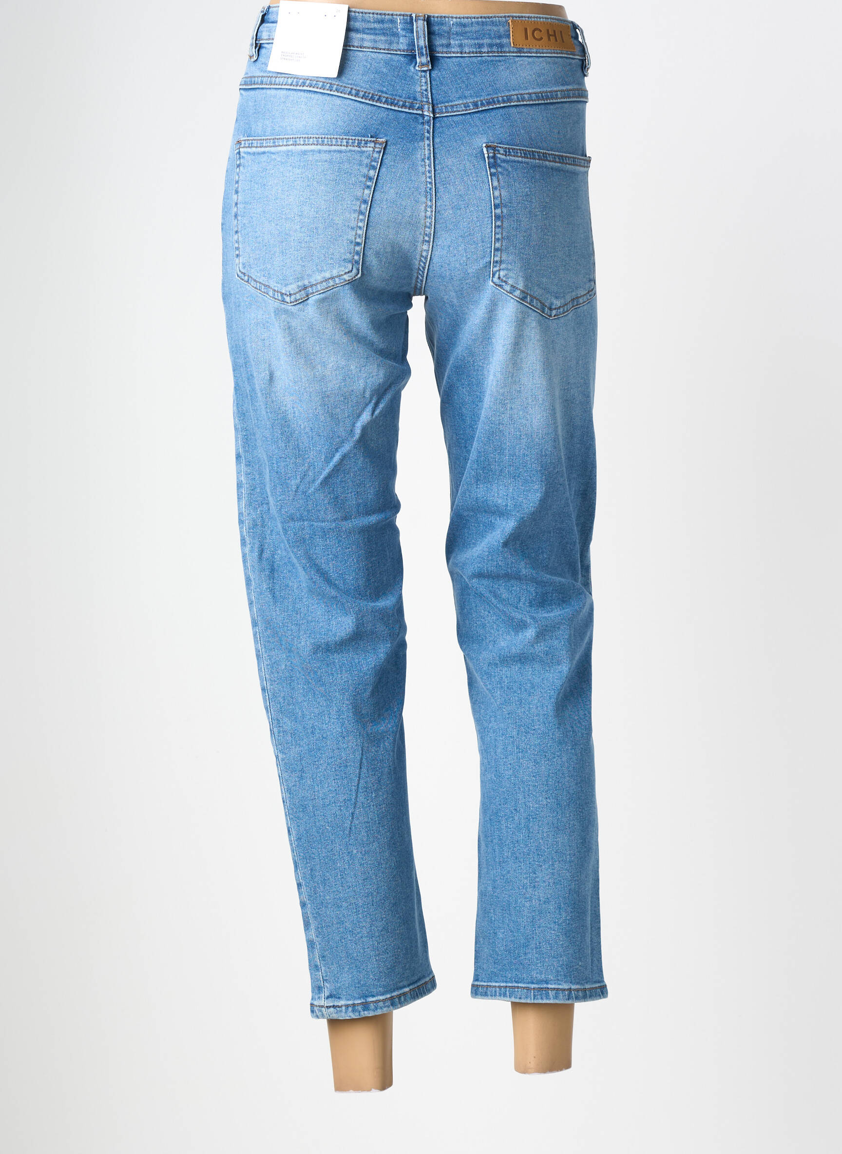 Jeans coupe droite taille haute taille haute bleu ICHI femme