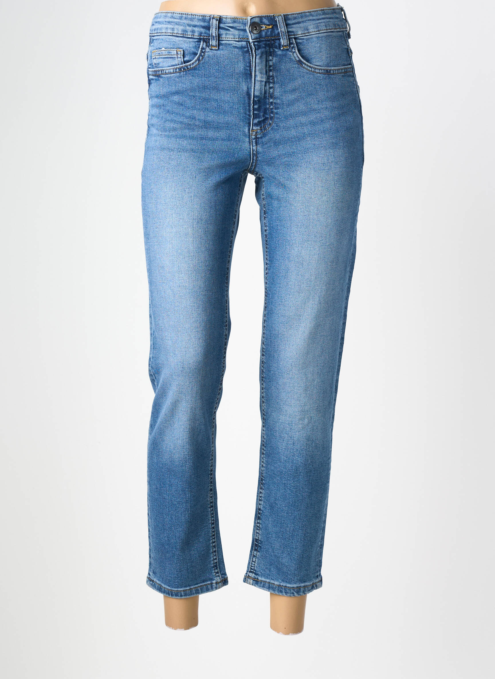 Jeans coupe droite taille haute taille haute bleu fonce ICHI femme