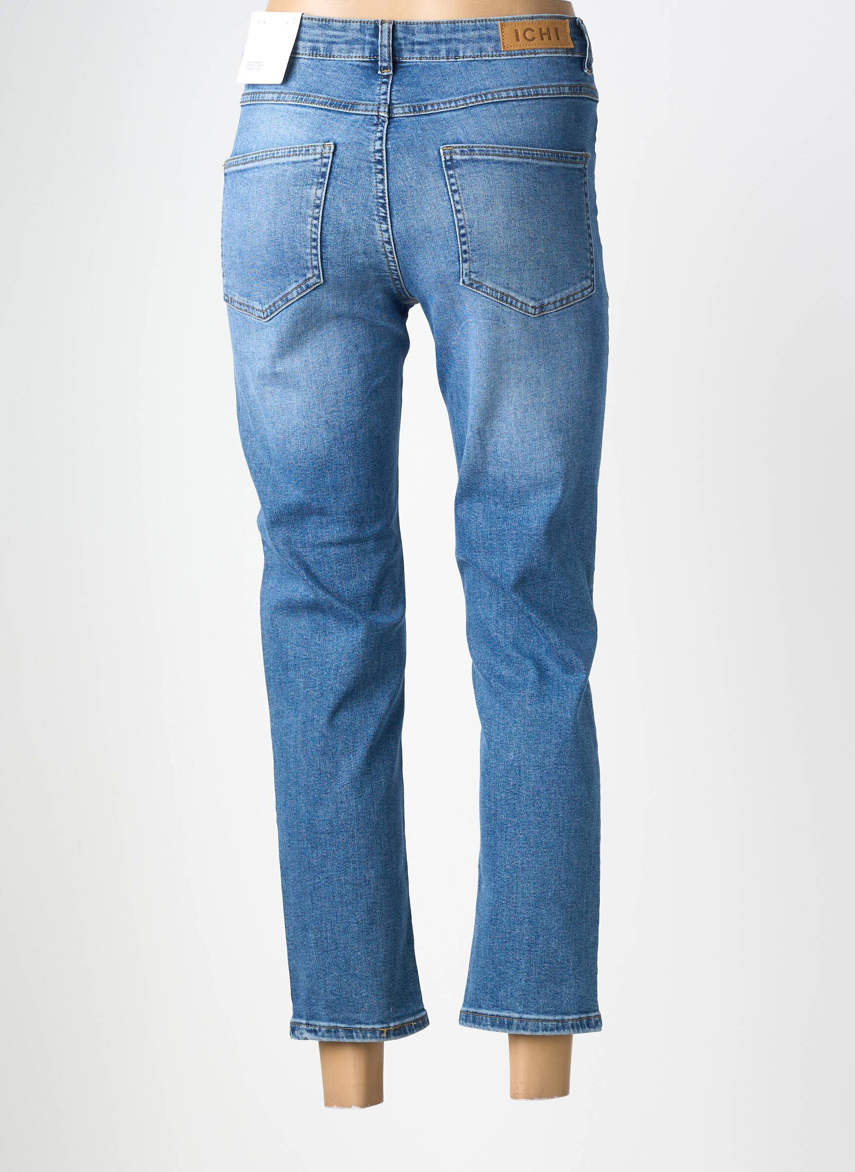 Jeans coupe droite taille haute taille haute bleu fonce ICHI femme