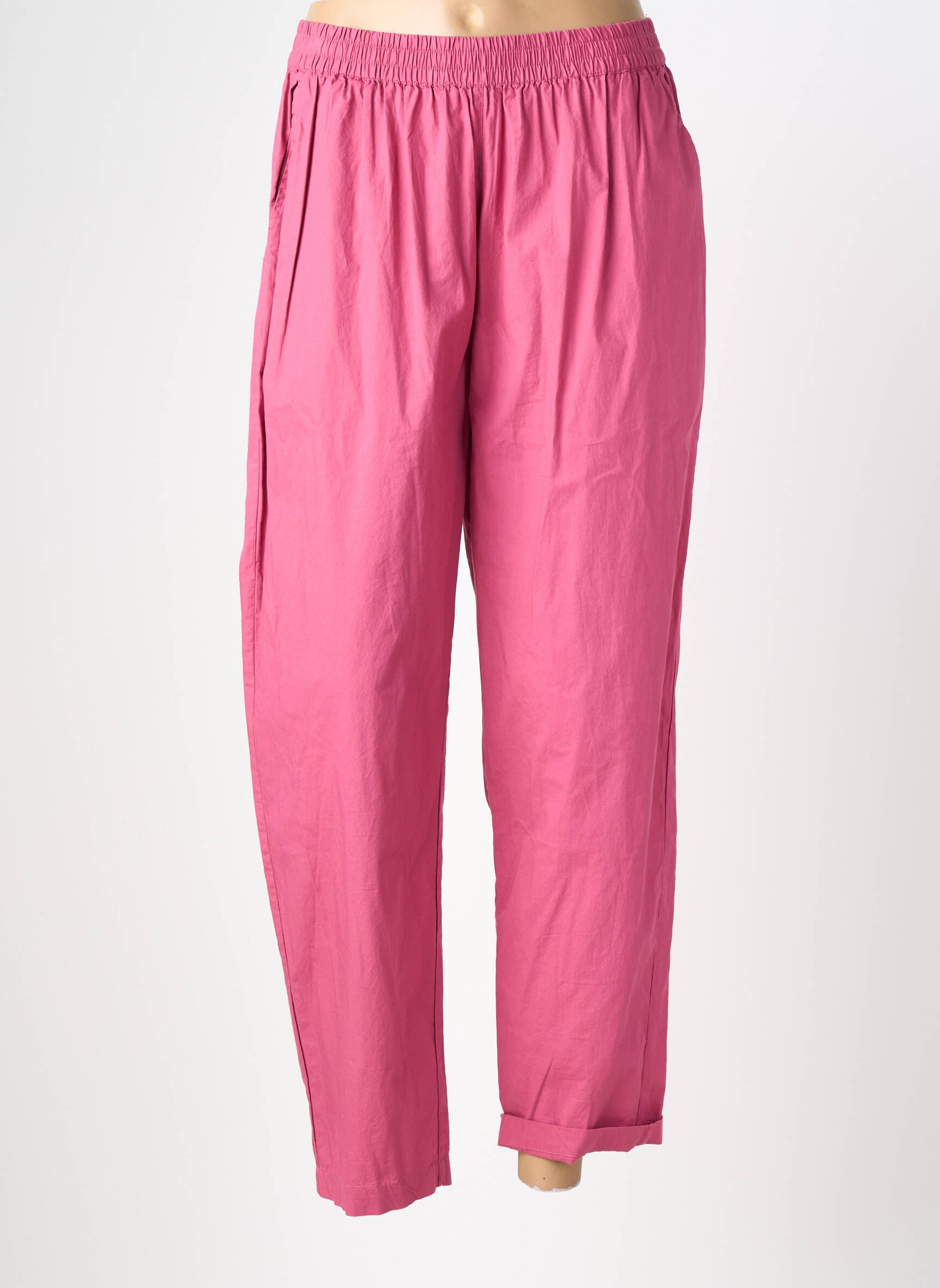 Pantalon droit tissage popeline taille normale rose HOD femme