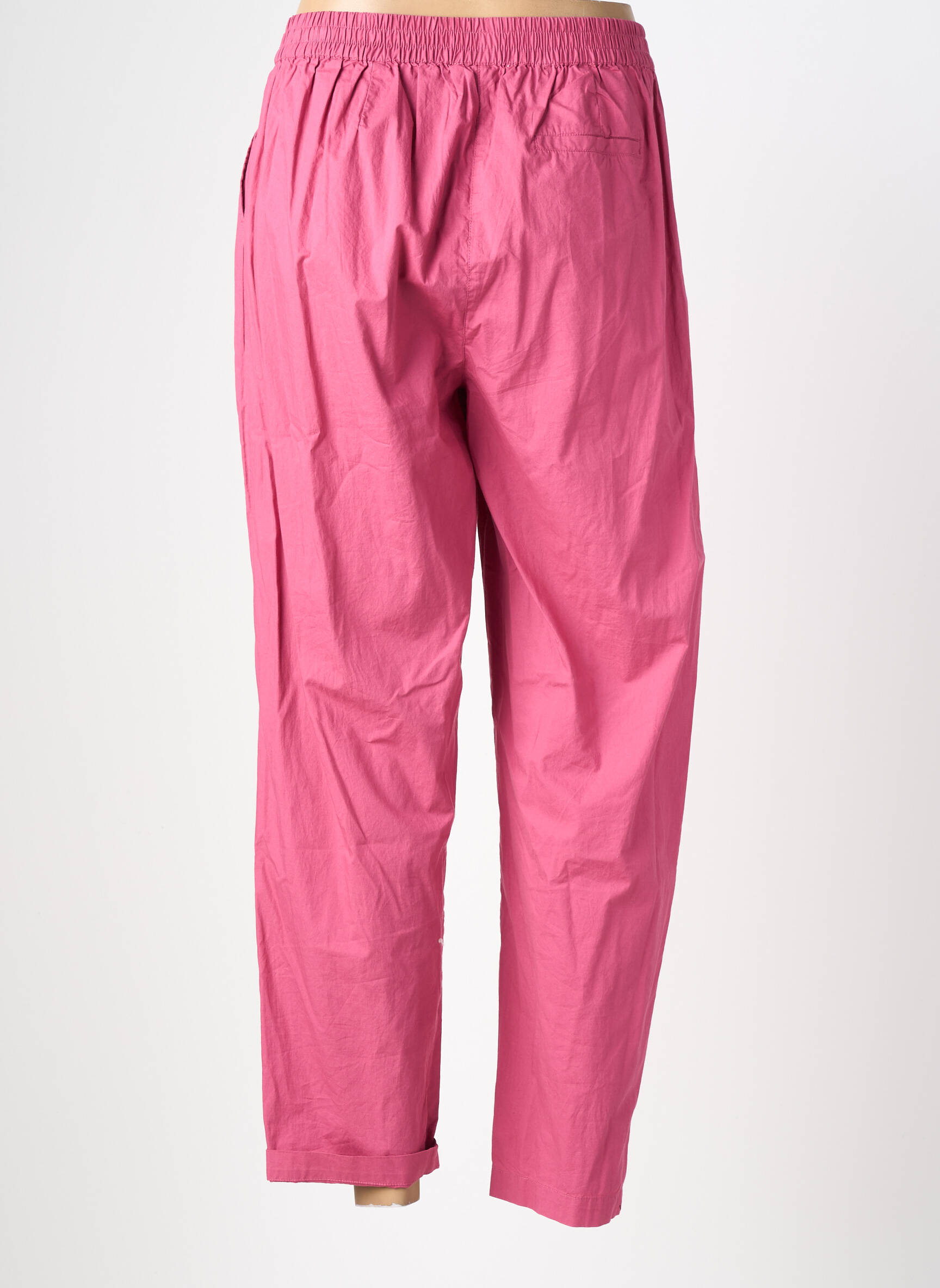Pantalon droit tissage popeline taille normale rose HOD femme