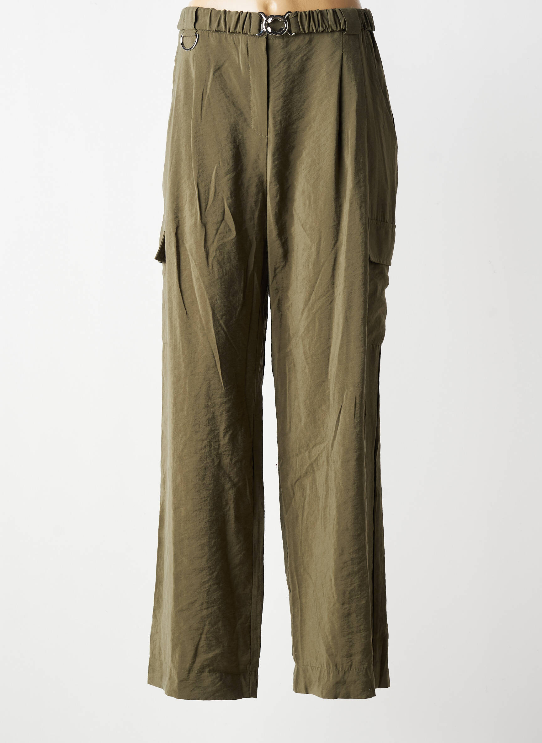 Pantalon droit taille élastique taille normale vert LA PETITE FRANCAISE femme