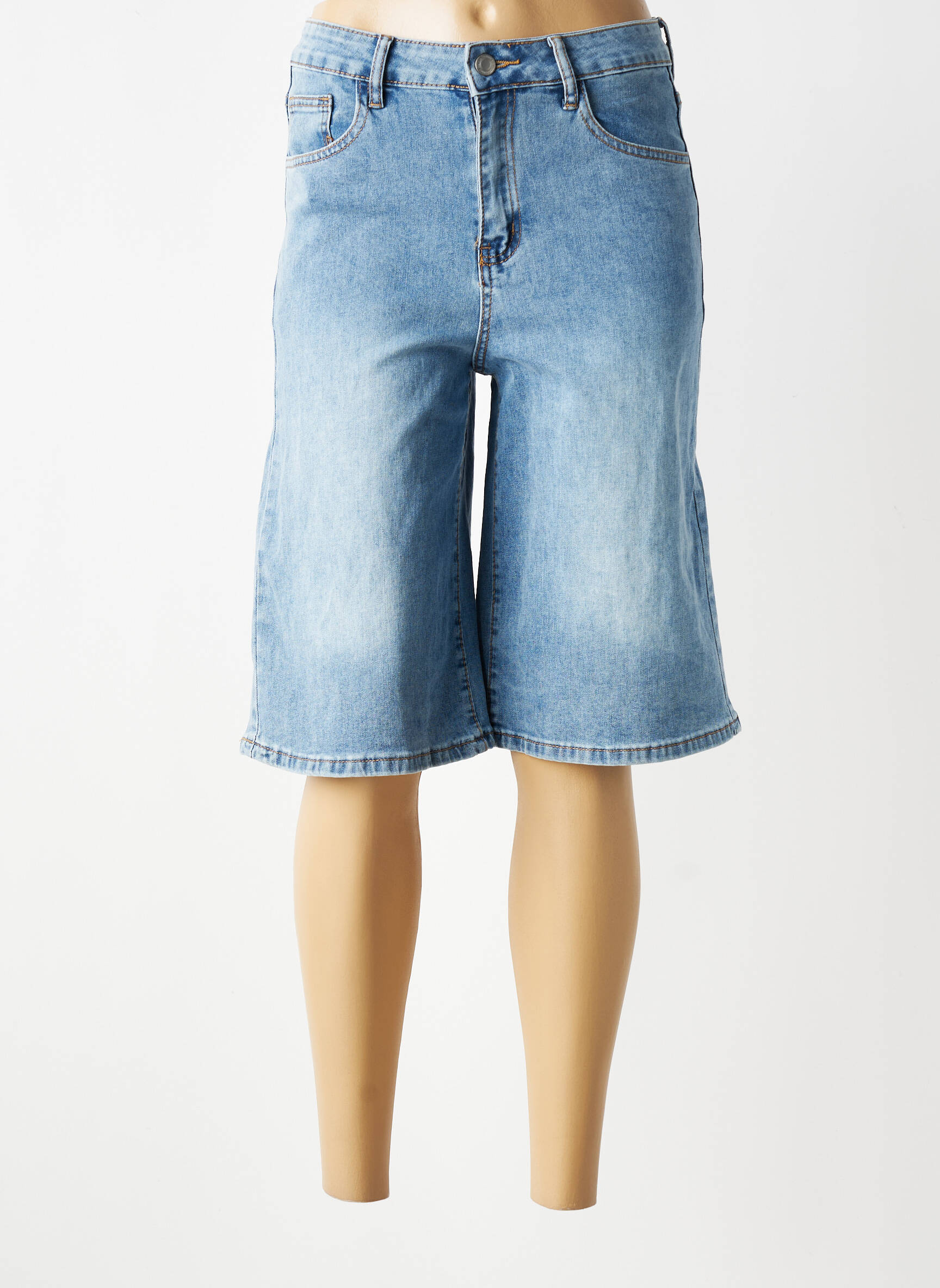 Bermuda taille haute taille haute bleu EMMA femme