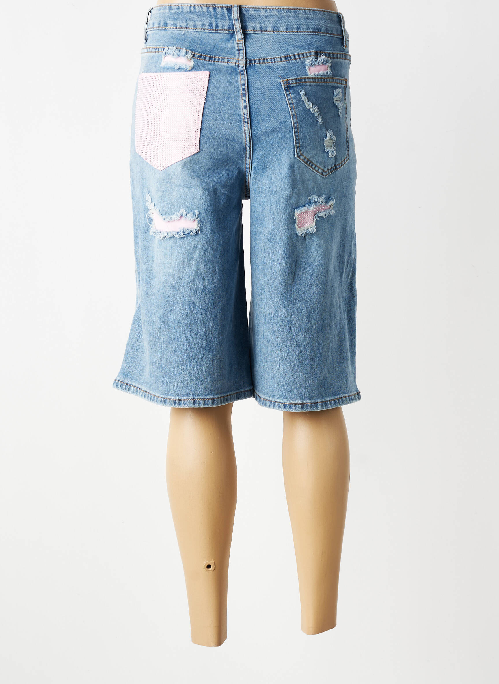 Bermuda taille haute taille haute bleu EMMA femme