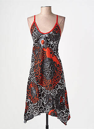 Robe mi-longue imprimé fantaisie fines bretelles noir BAMBOO'S femme