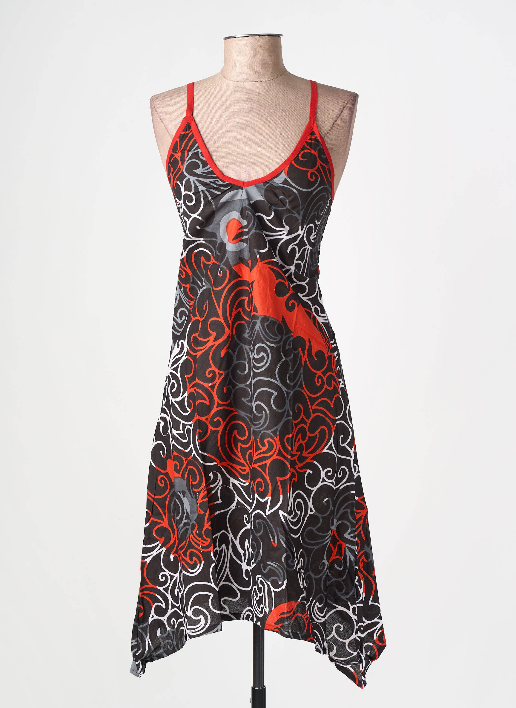 Robe mi-longue imprimé fantaisie fines bretelles noir BAMBOO'S femme