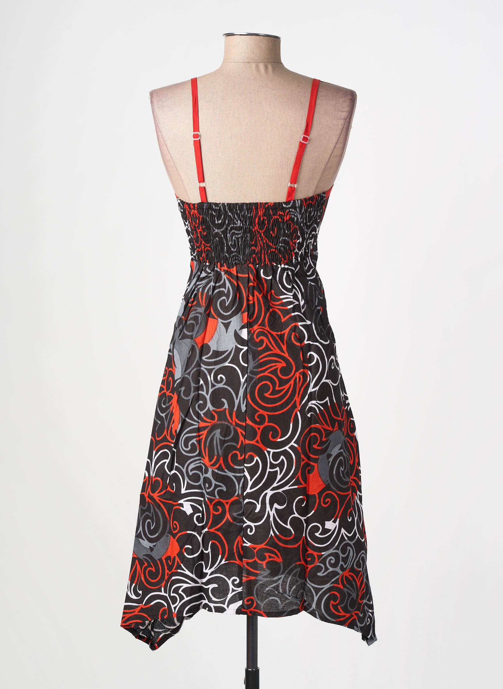 Robe mi-longue imprimé fantaisie fines bretelles noir BAMBOO'S femme