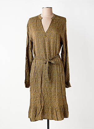 Robe mi-longue imprimé fantaisie manches longues jaune YAYA femme