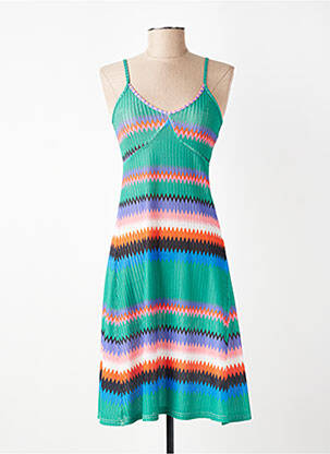 Robe mi-longue col v fines bretelles vert LILI SIDONIO femme