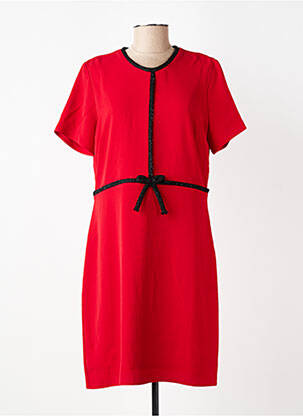 Robe mi-longue tissage crêpe manches courtes rouge PAUSE CAFE femme