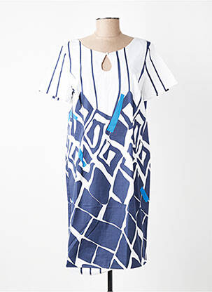 Robe mi-longue manches courtes manches courtes bleu PAUSE CAFE femme