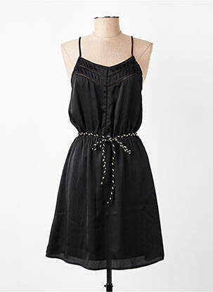 Robe mi-longue tissage crêpe fines bretelles noir MOLLY BRACKEN femme