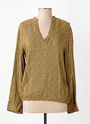 Blouse tissage popeline manches longues vert YAYA femme