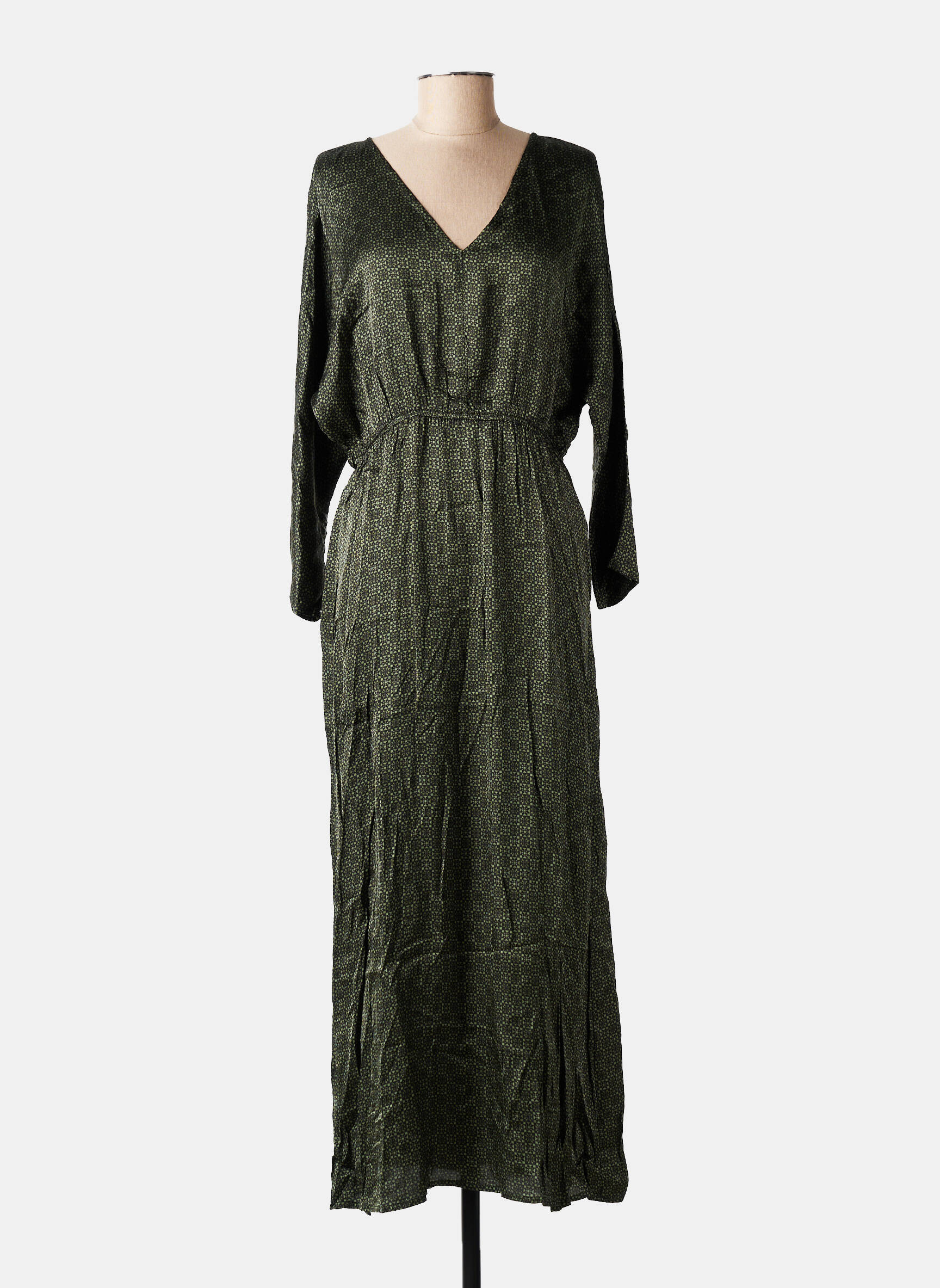 Robe longue imprimé fantaisie manches longues vert GRACE & MILA femme