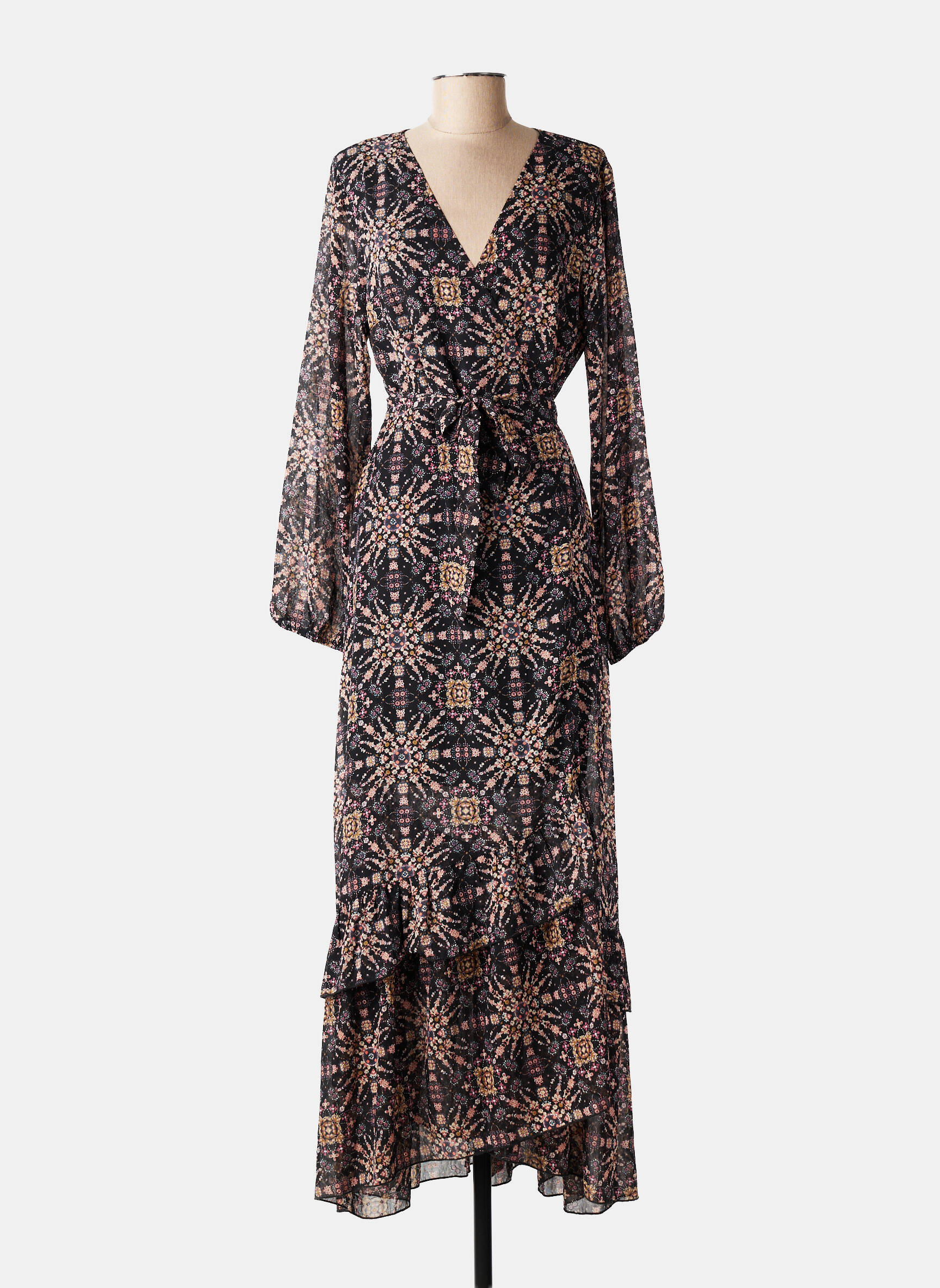 Robe longue imprimé fleurs manches longues noir MOLLY BRACKEN femme
