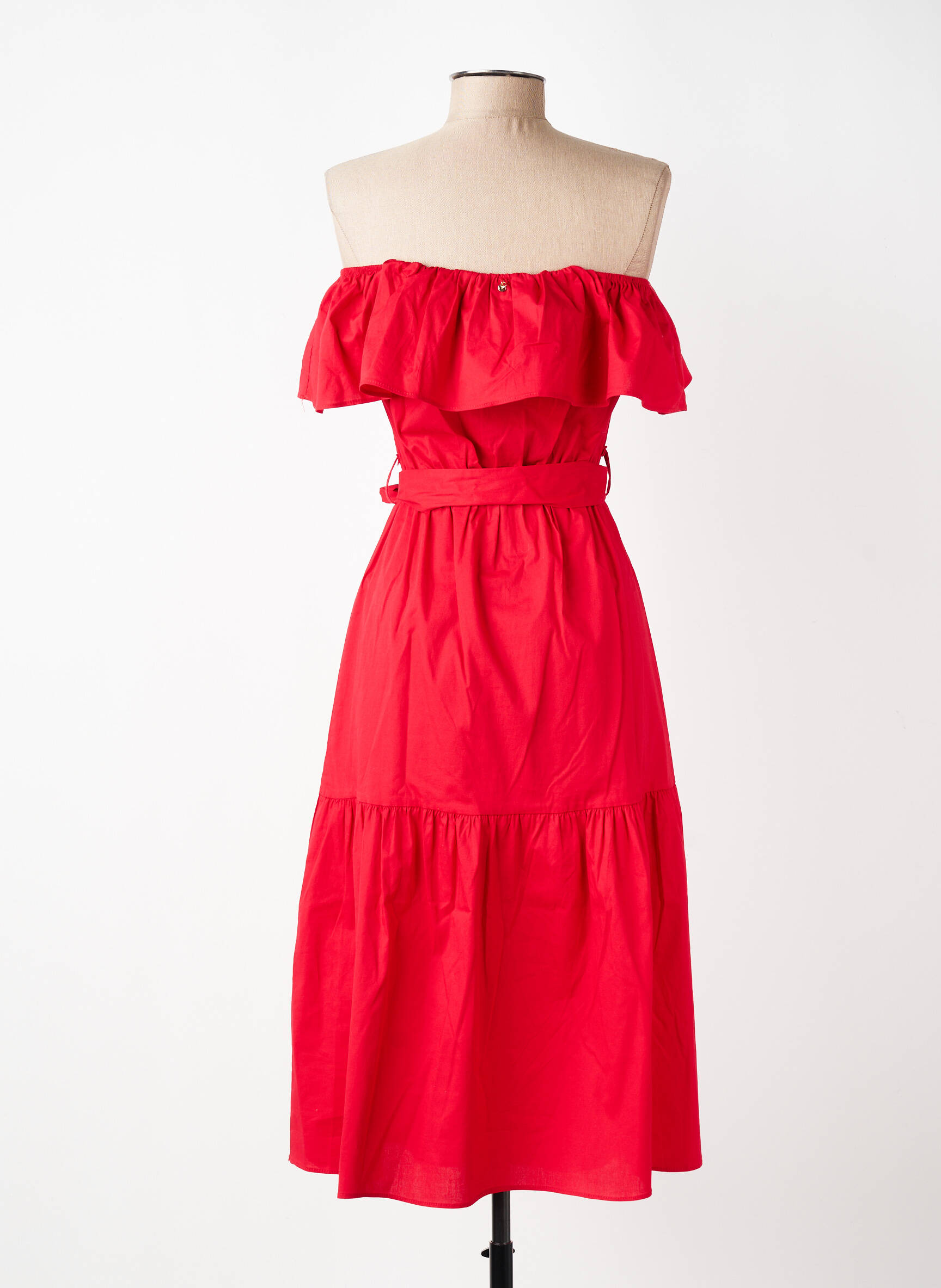 Robe mi-longue manches courtes manches courtes rouge ARTIGLI femme
