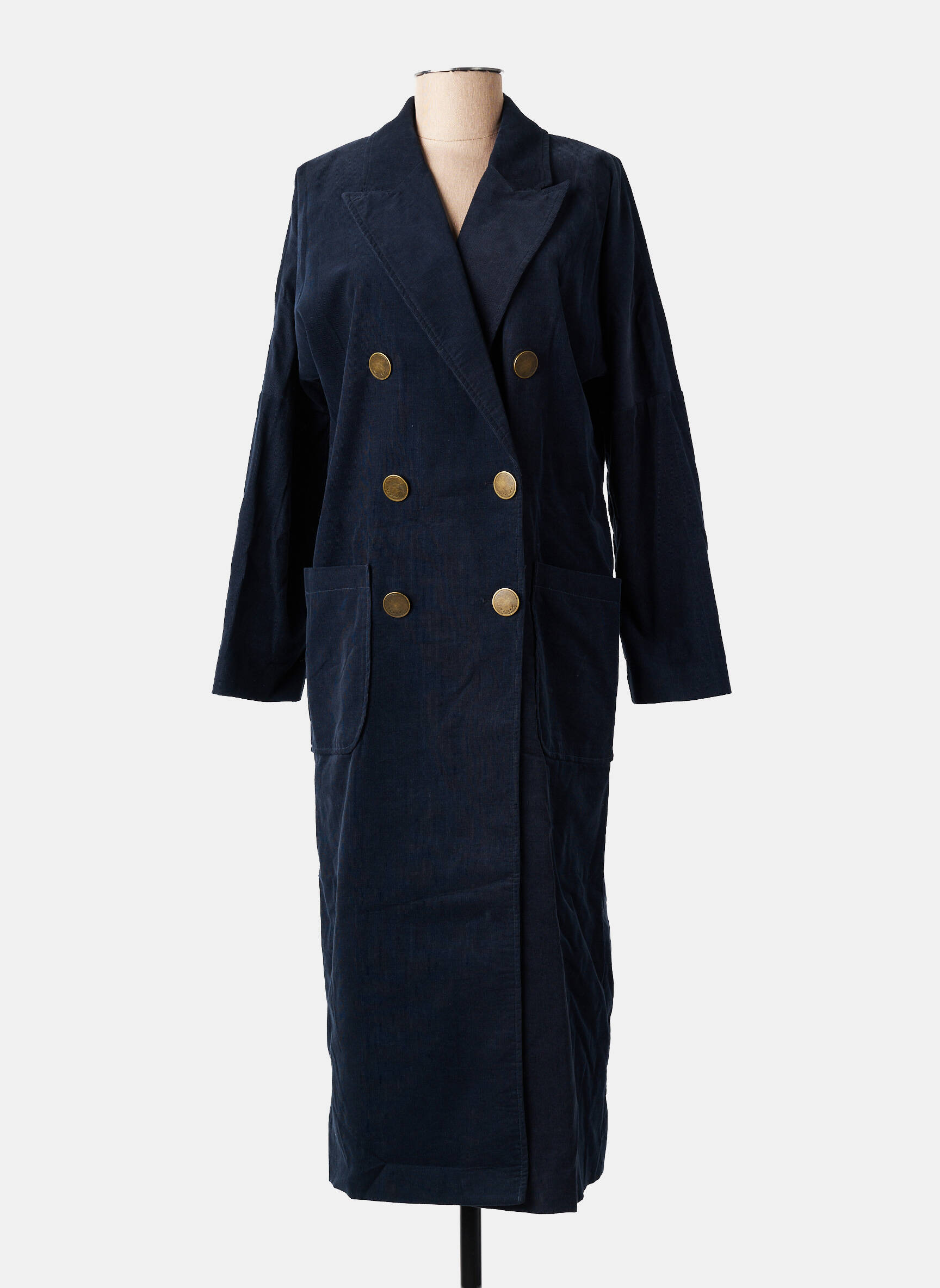 Manteau long coupe cintrée sans capuche bleu SCHOOL RAG femme