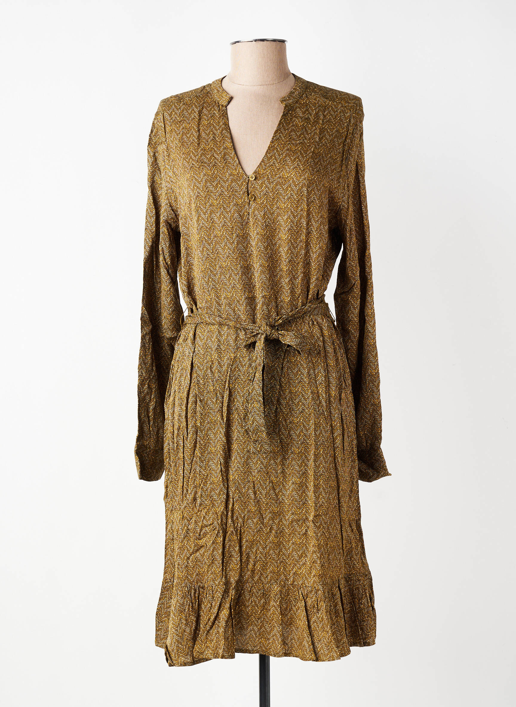 Robe mi-longue imprimé fantaisie manches longues jaune YAYA femme