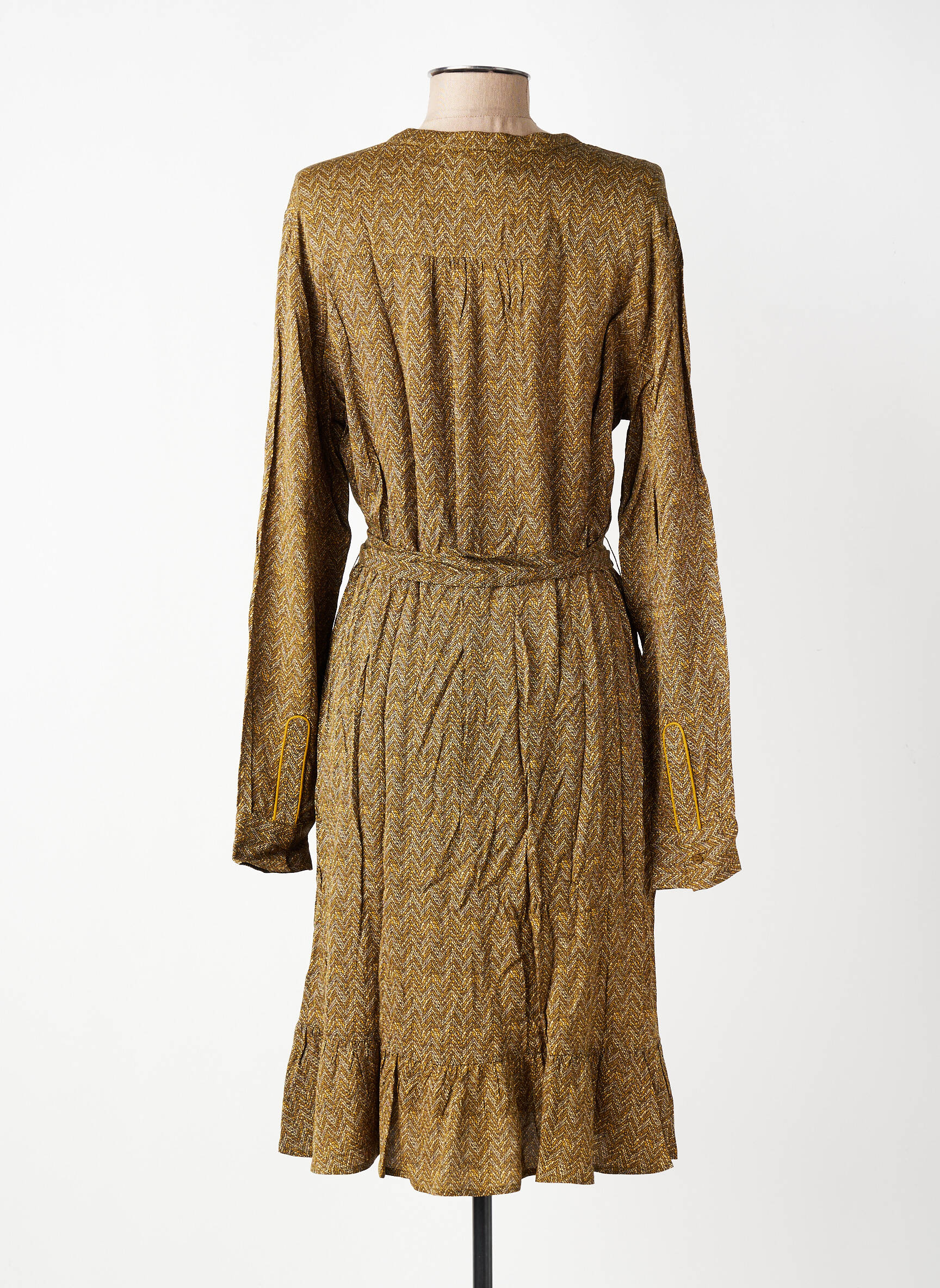 Robe mi-longue imprimé fantaisie manches longues jaune YAYA femme