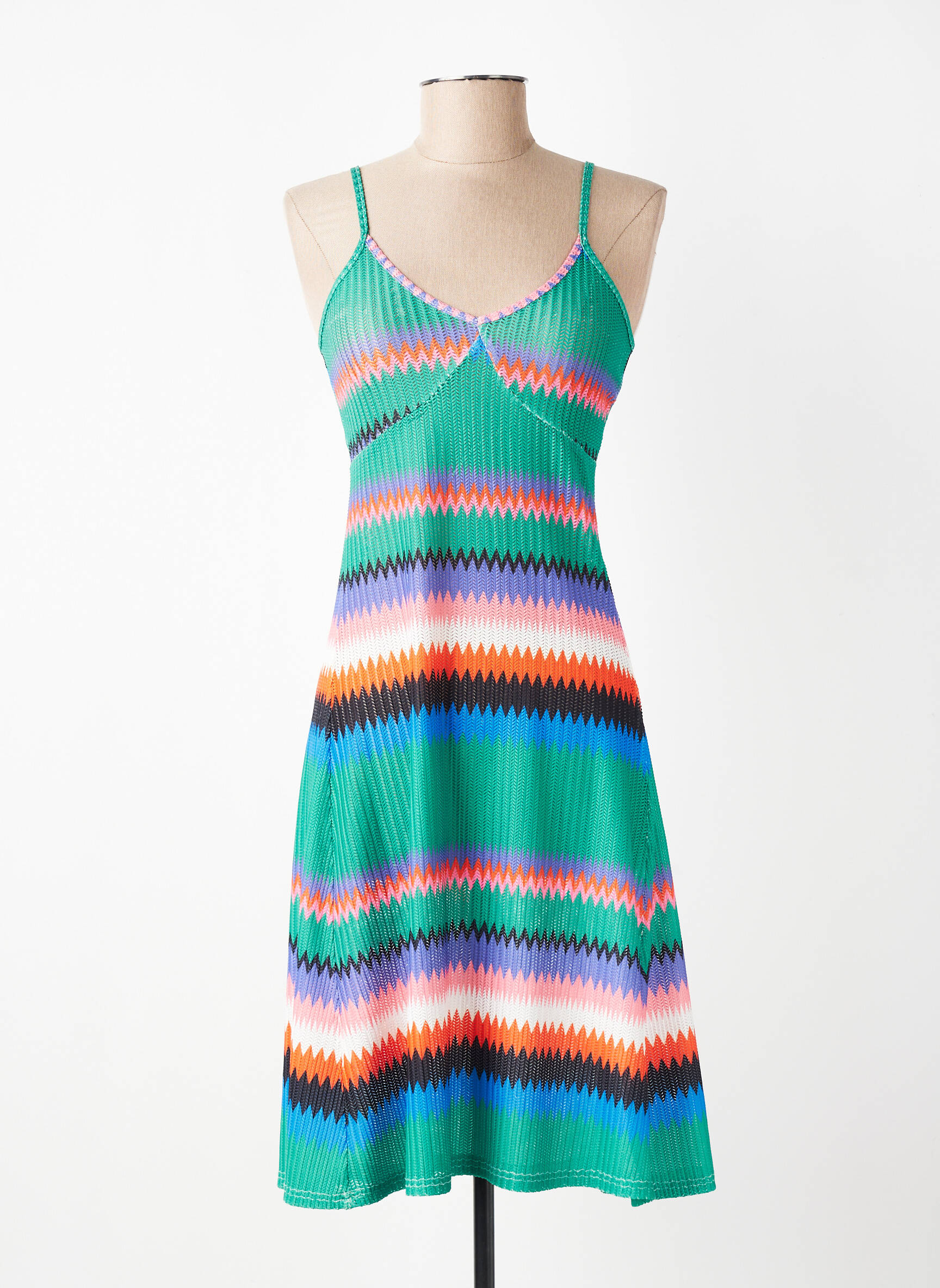 Robe mi-longue col v fines bretelles vert LILI SIDONIO femme