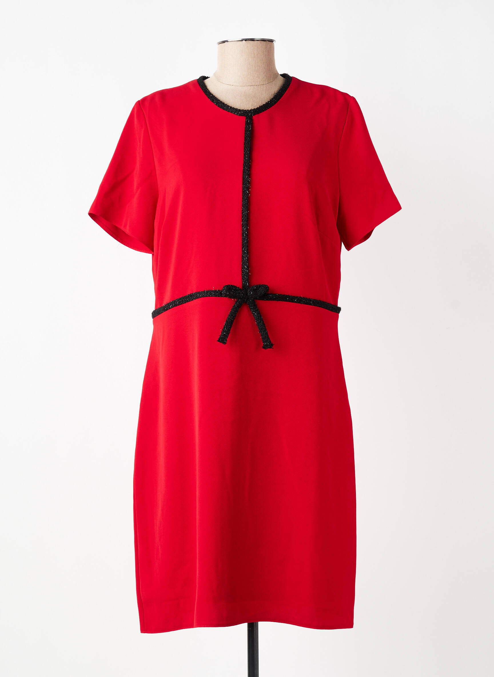 Robe mi-longue tissage crêpe manches courtes rouge PAUSE CAFE femme