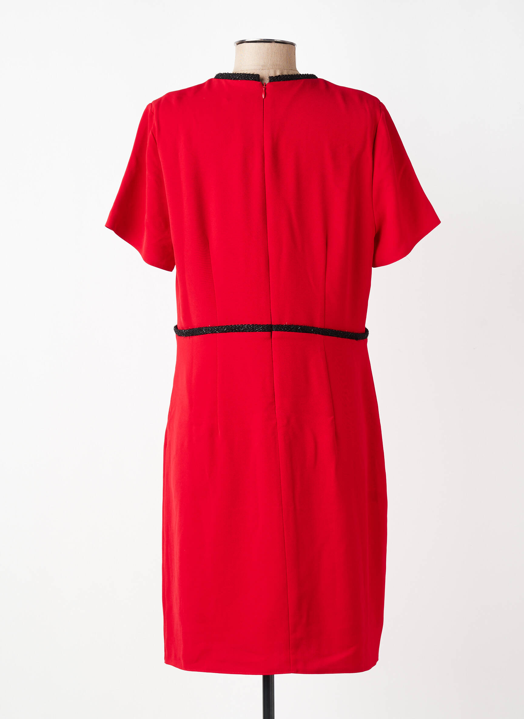 Robe mi-longue tissage crêpe manches courtes rouge PAUSE CAFE femme
