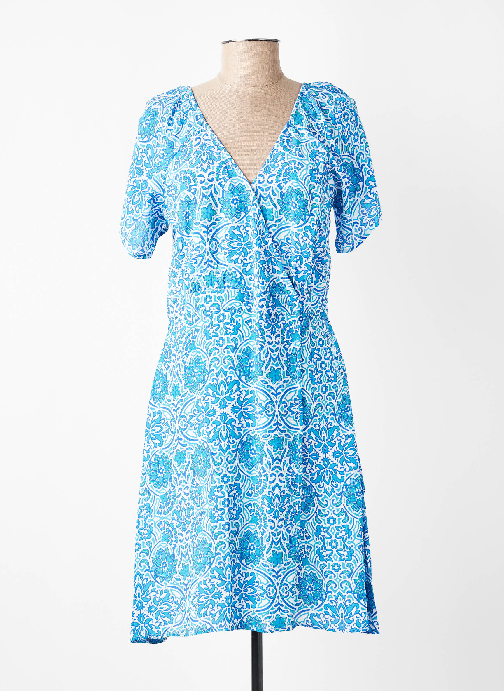 Robe mi-longue imprimé fantaisie manches courtes bleu MOLLY BRACKEN femme