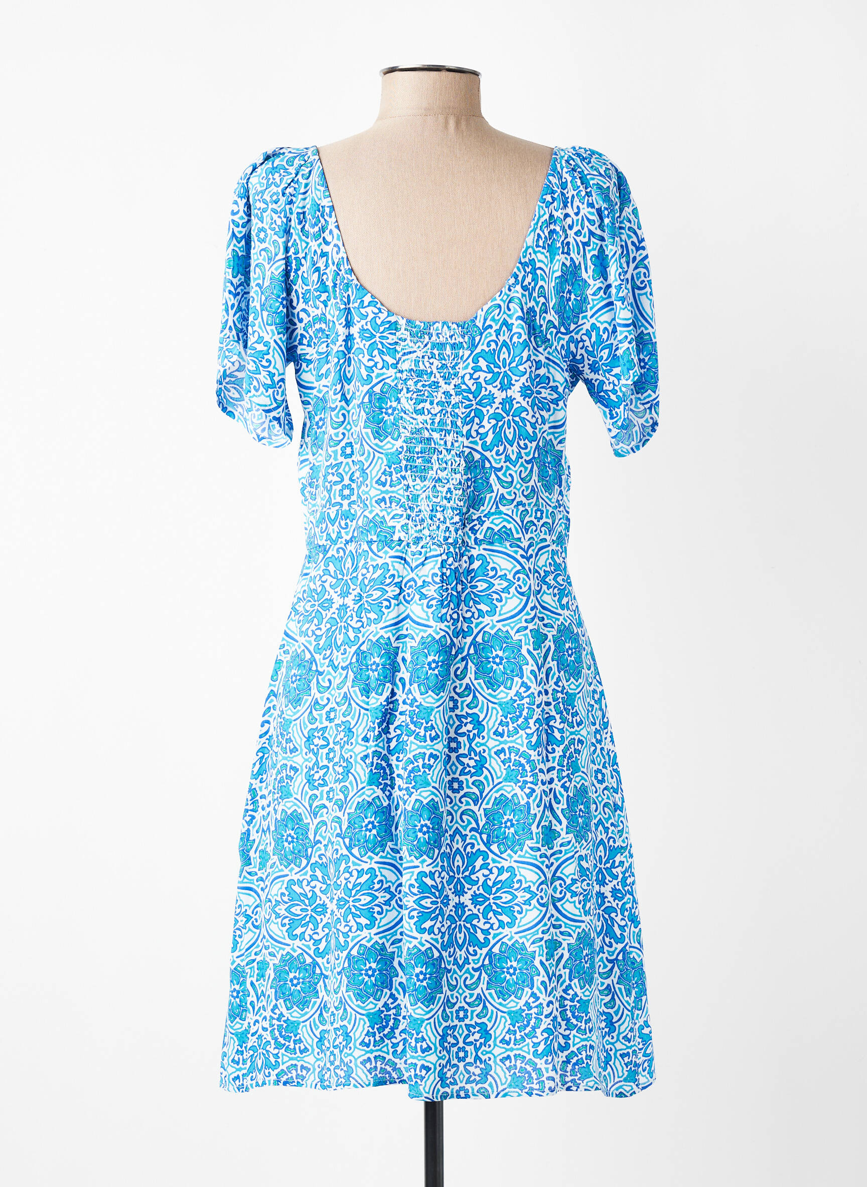 Robe mi-longue imprimé fantaisie manches courtes bleu MOLLY BRACKEN femme