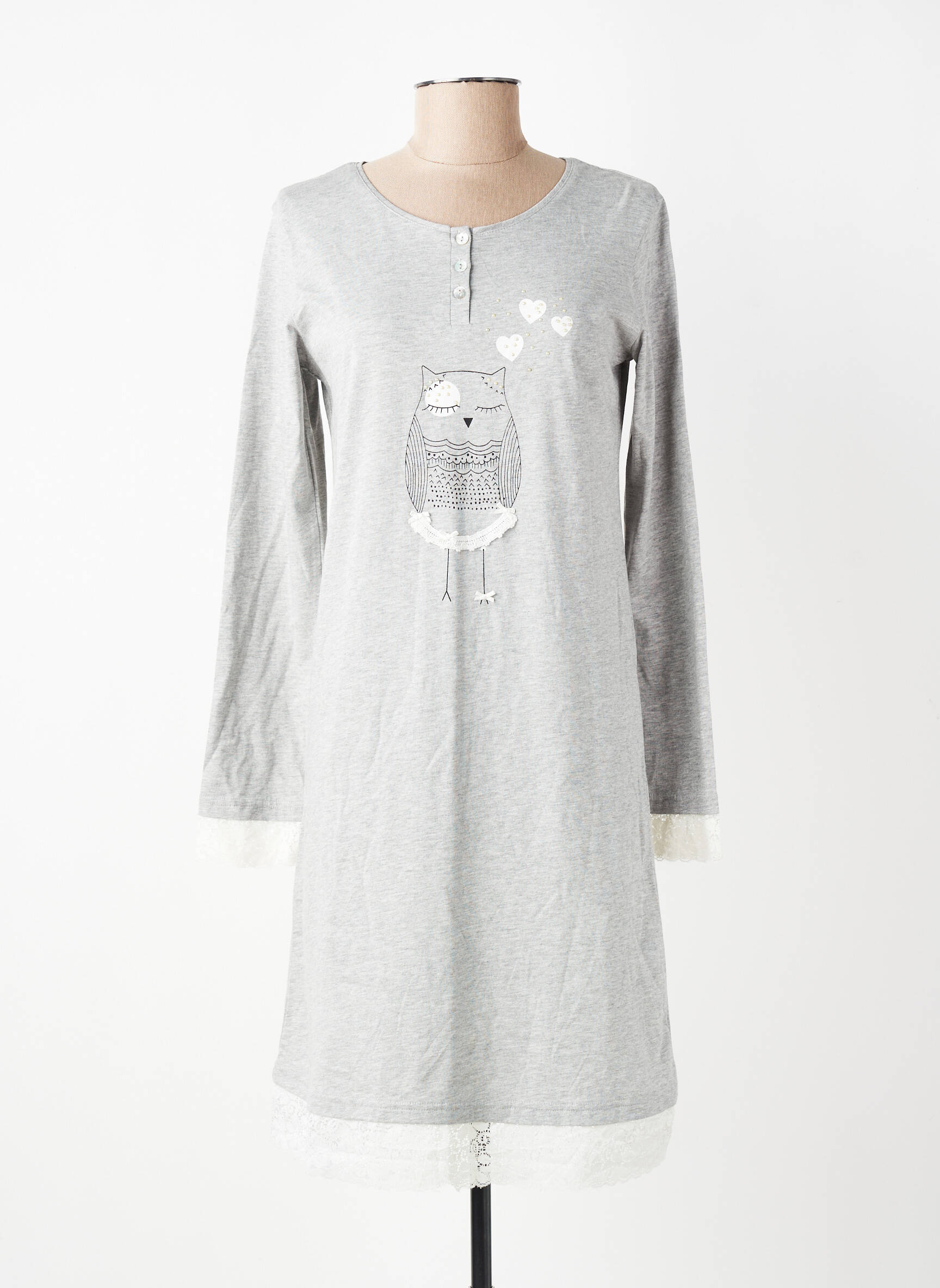Robe mi-longue manches longues manches longues gris CANAT femme