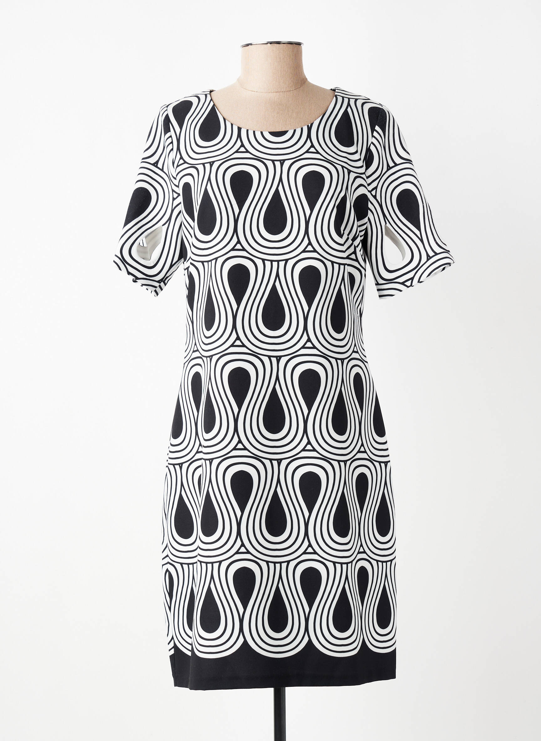 Robe mi-longue tissage crêpe manches courtes noir FRANCE RIVOIRE femme