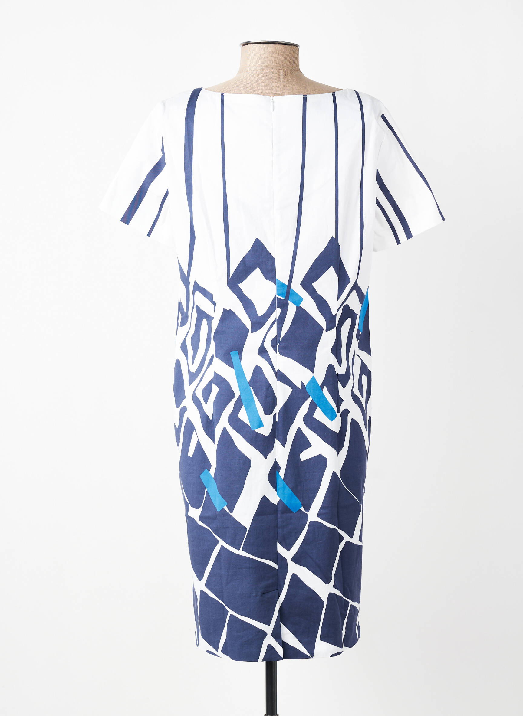 Robe mi-longue fermeture zippée au dos manches courtes bleu PAUSE CAFE femme