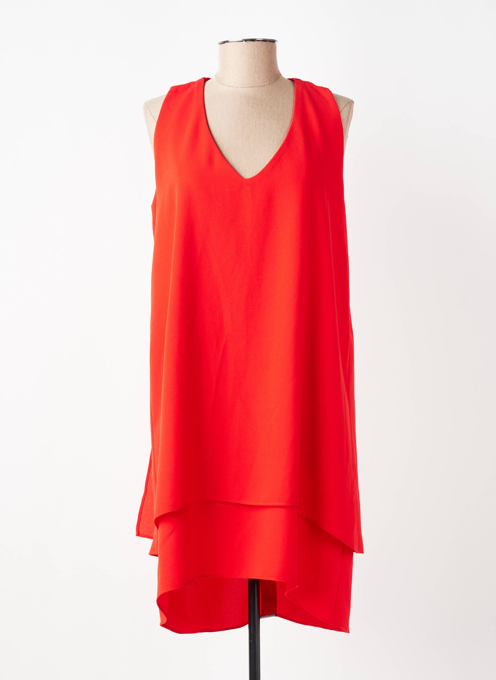 Robe mi-longue coupe fluide sans manche rouge PAUSE CAFE femme