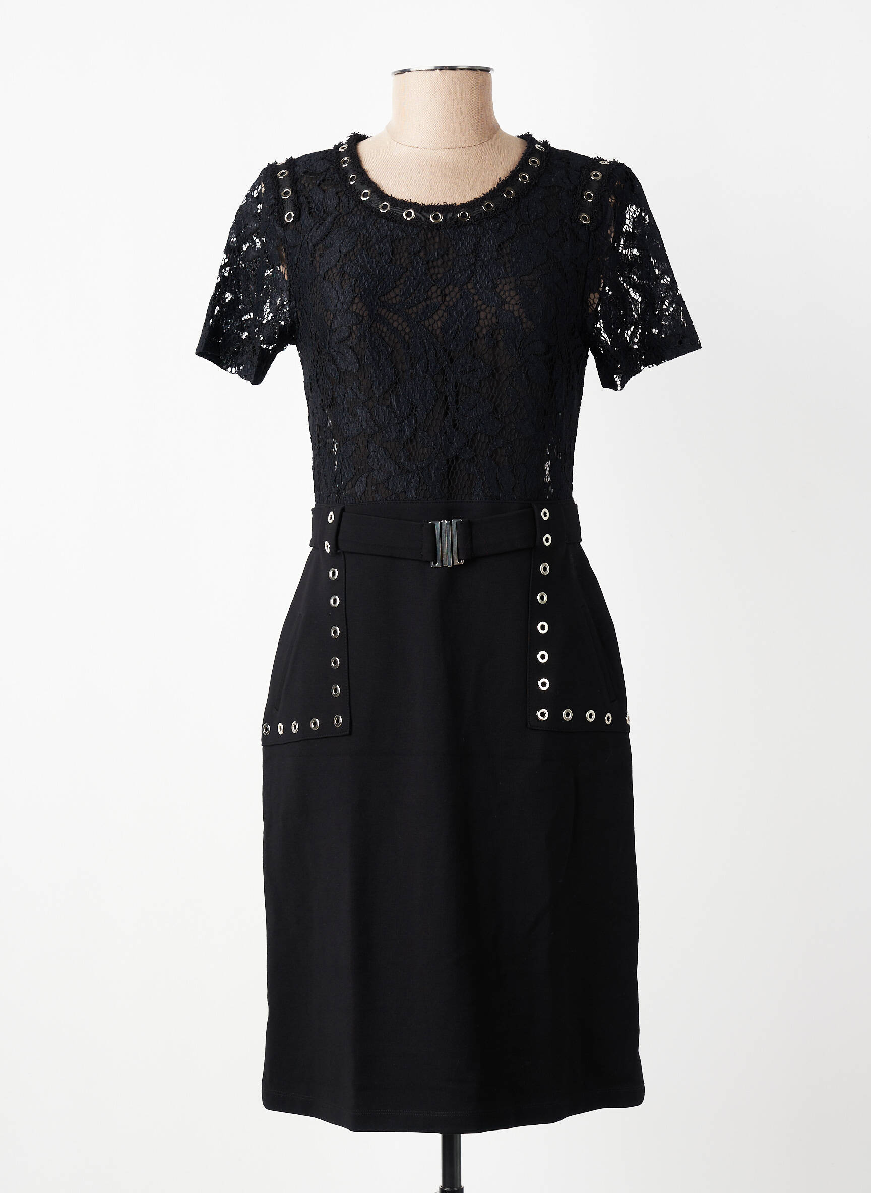 Robe mi-longue fermeture zippée au dos manches courtes noir EVA KAYAN femme