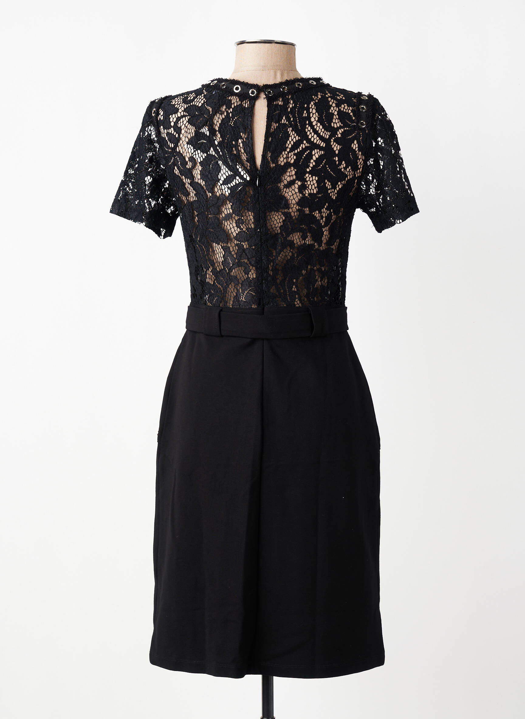 Robe mi-longue fermeture zippée au dos manches courtes noir EVA KAYAN femme
