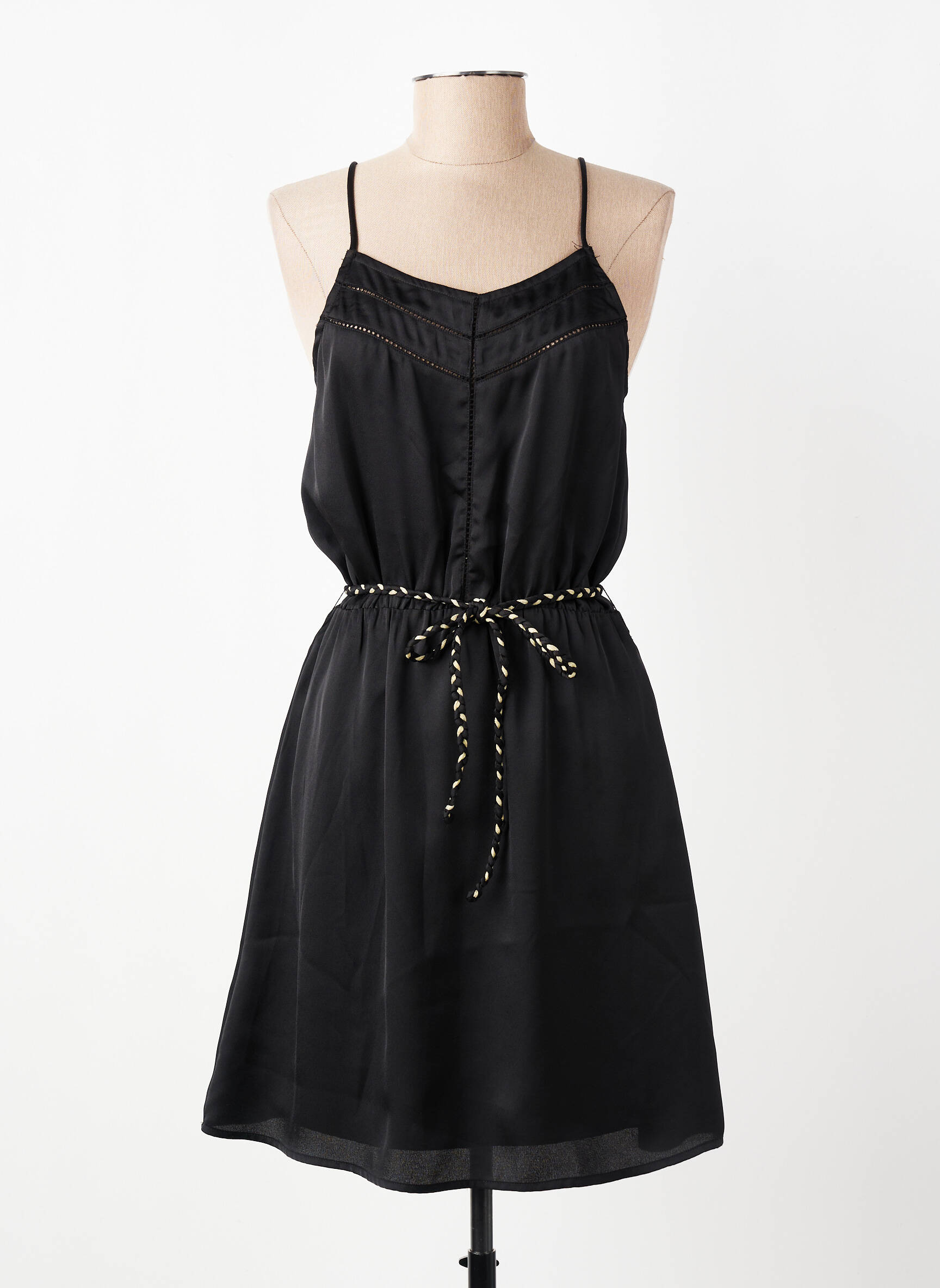 Robe mi-longue tissage crêpe fines bretelles noir MOLLY BRACKEN femme