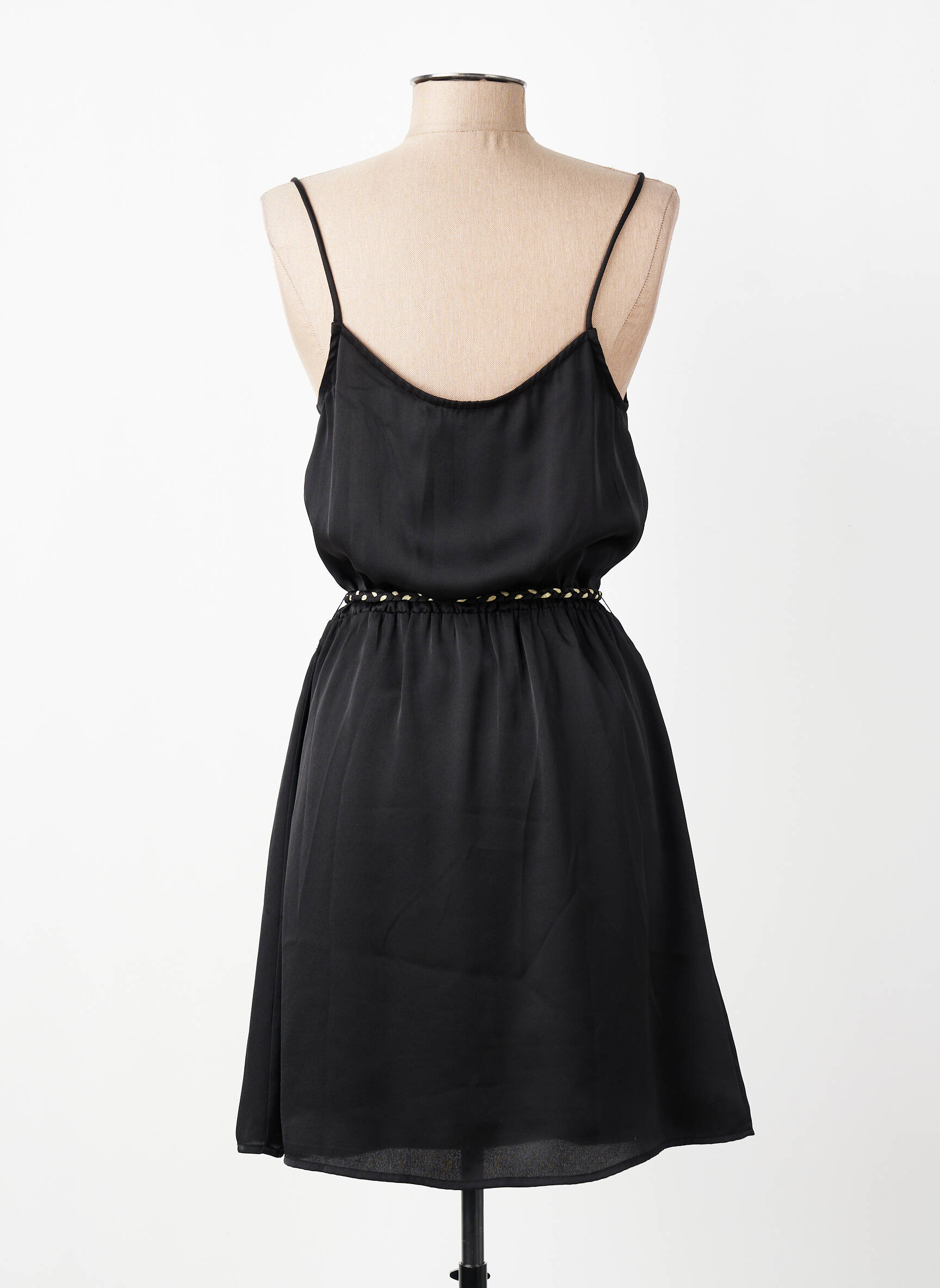 Robe mi-longue tissage crêpe fines bretelles noir MOLLY BRACKEN femme