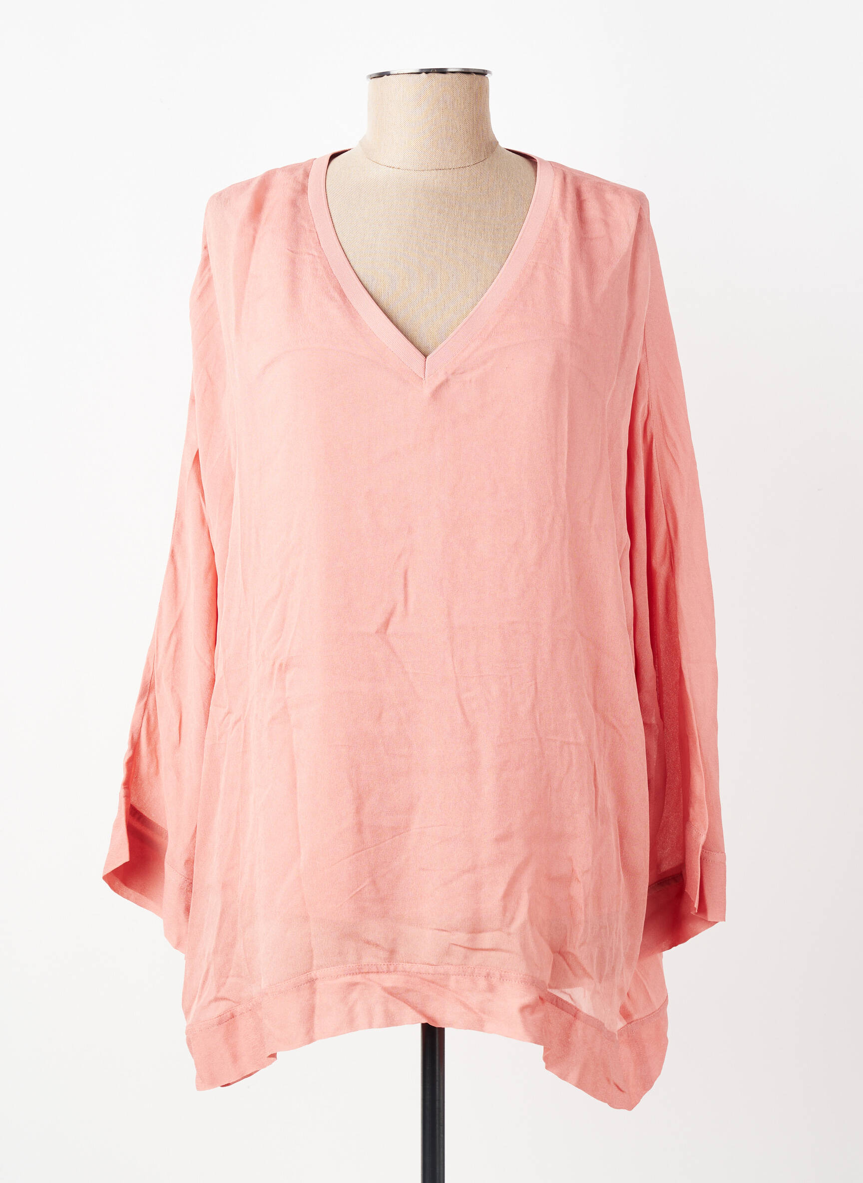 Tunique manches longues tissage crêpe rose YAYA femme