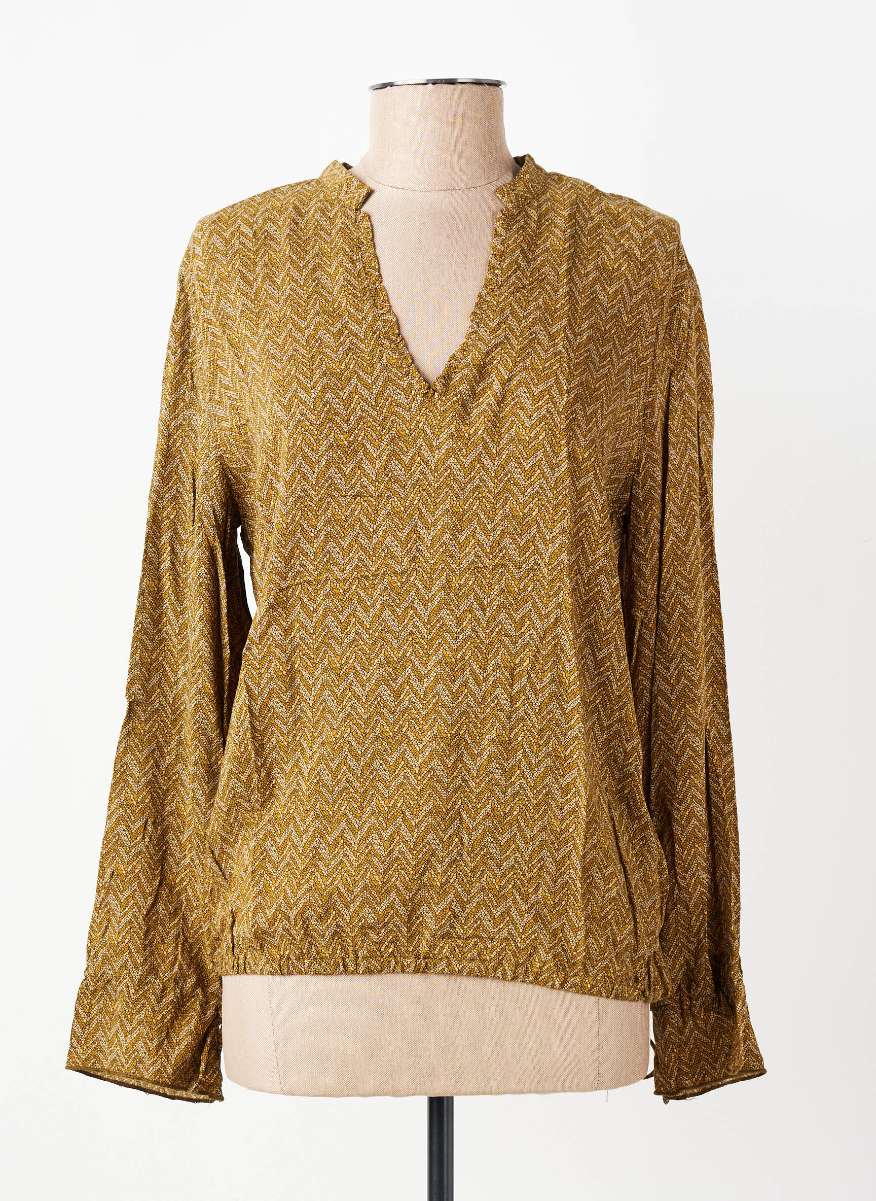 Blouse tissage popeline manches longues vert YAYA femme