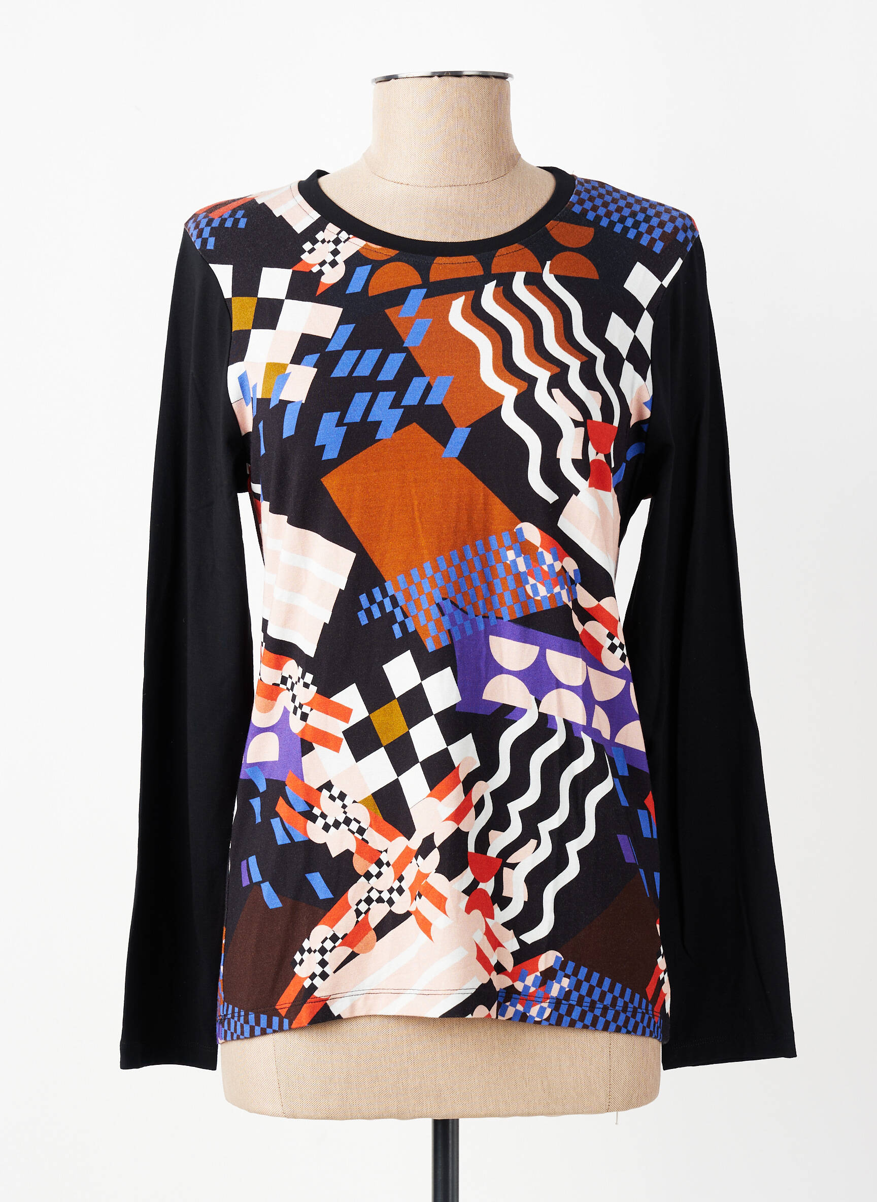 T-shirt imprimé fantaisie manches longues noir MALOKA femme