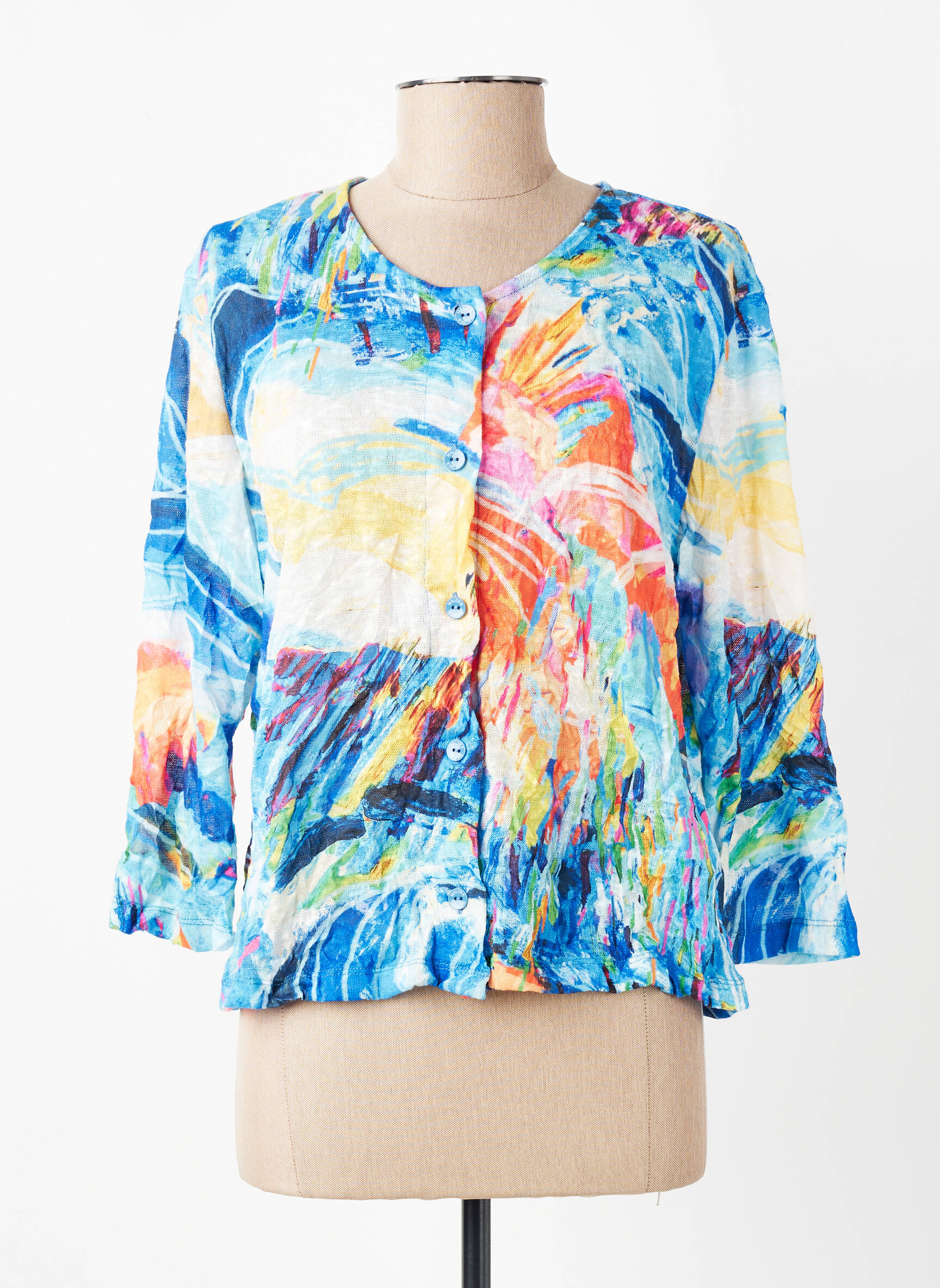 Gilet manches longues manches 3/4 bleu MALOKA femme
