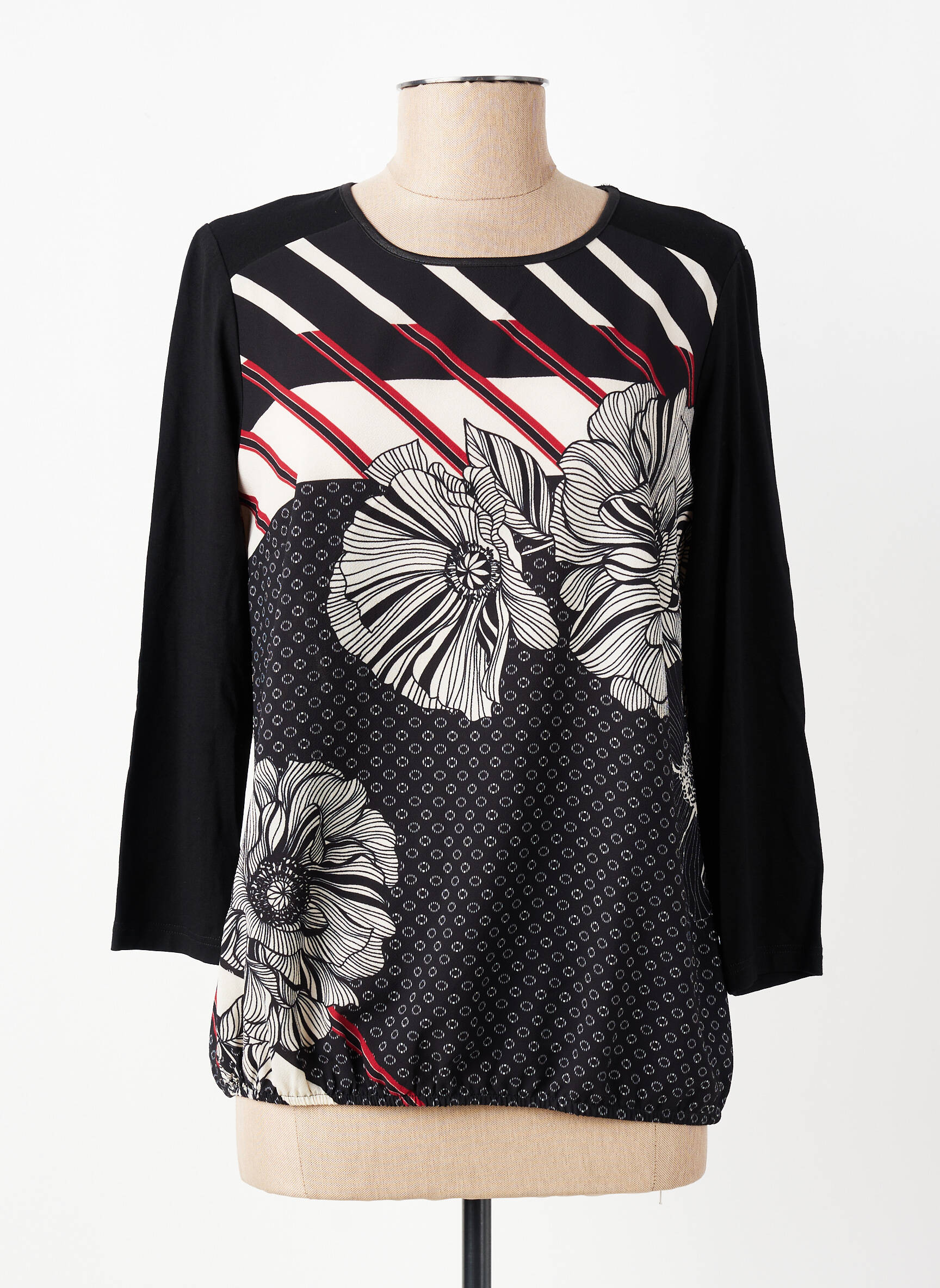 Blouse imprimé fleurs manches 3/4 noir TELMAIL femme