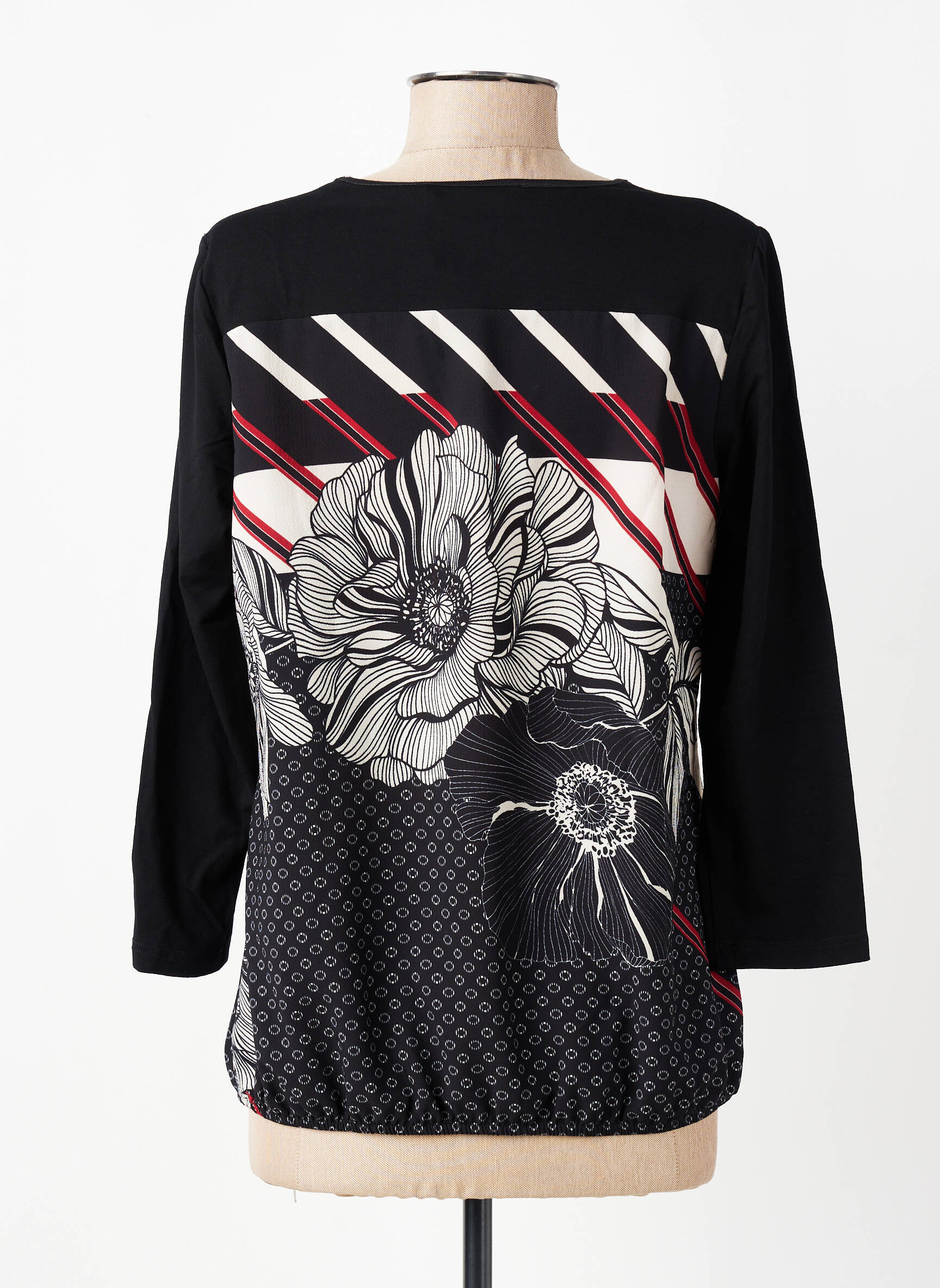Blouse imprimé fleurs manches 3/4 noir TELMAIL femme