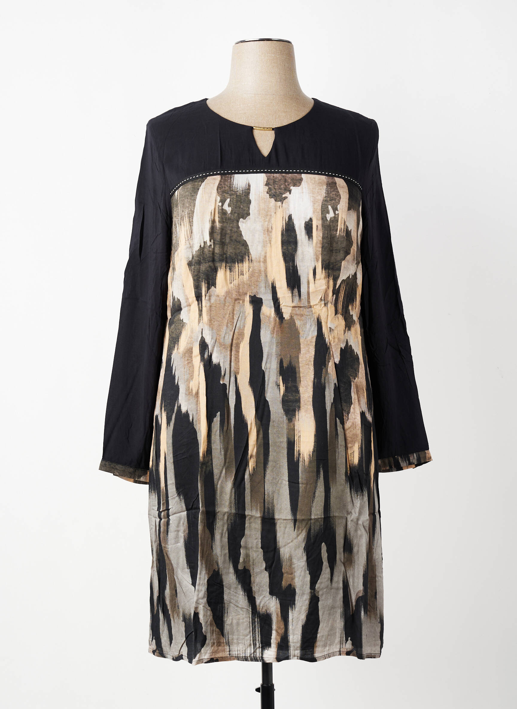 Robe mi-longue manches longues manches longues noir PAUSE CAFE femme