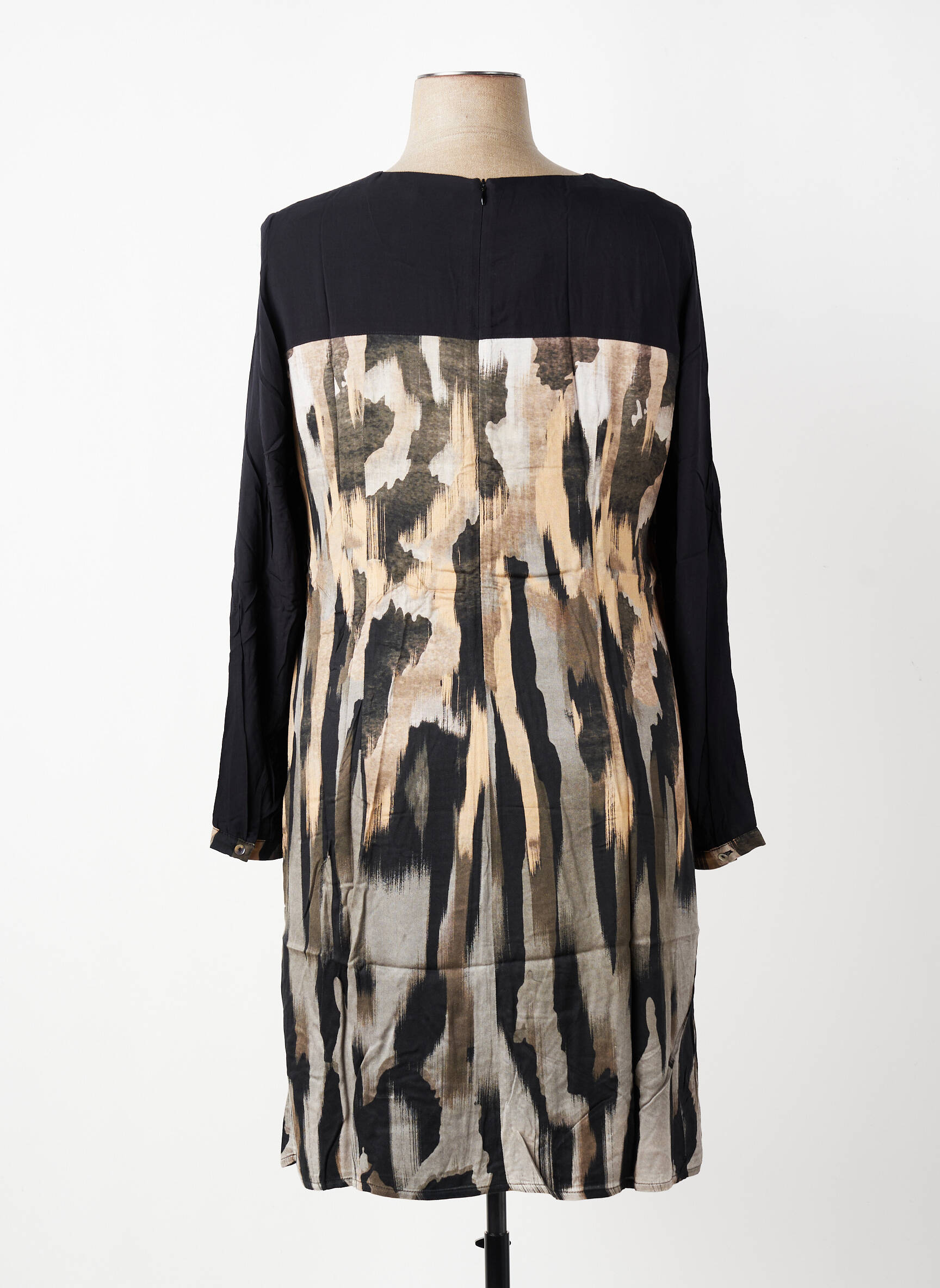Robe mi-longue manches longues manches longues noir PAUSE CAFE femme