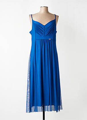 Robe longue coupe cintrée fines bretelles bleu MALOKA femme