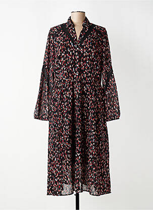Robe mi-longue coupe fluide manches longues noir ONE STEP femme