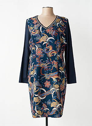 Robe mi-longue imprimé fleurs manches longues bleu PAUSE CAFE femme