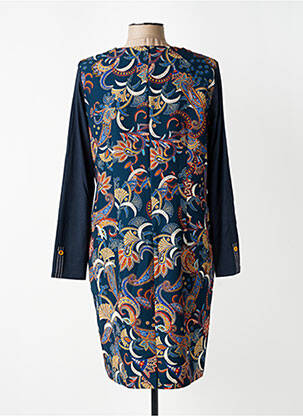 Robe mi-longue imprimé fleurs manches longues bleu PAUSE CAFE femme